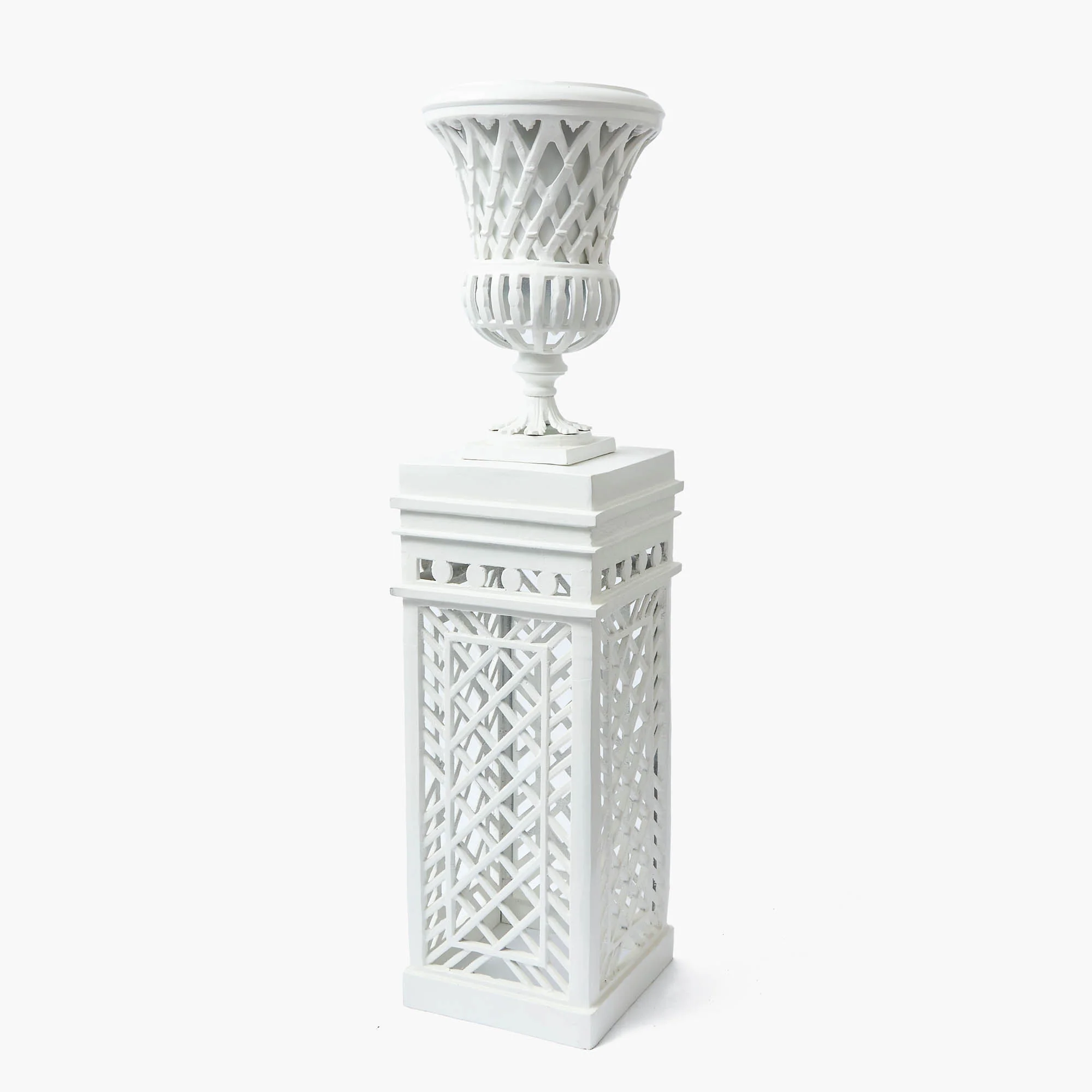 Adelaide White Lattice Urn & Pedestal - Image 3