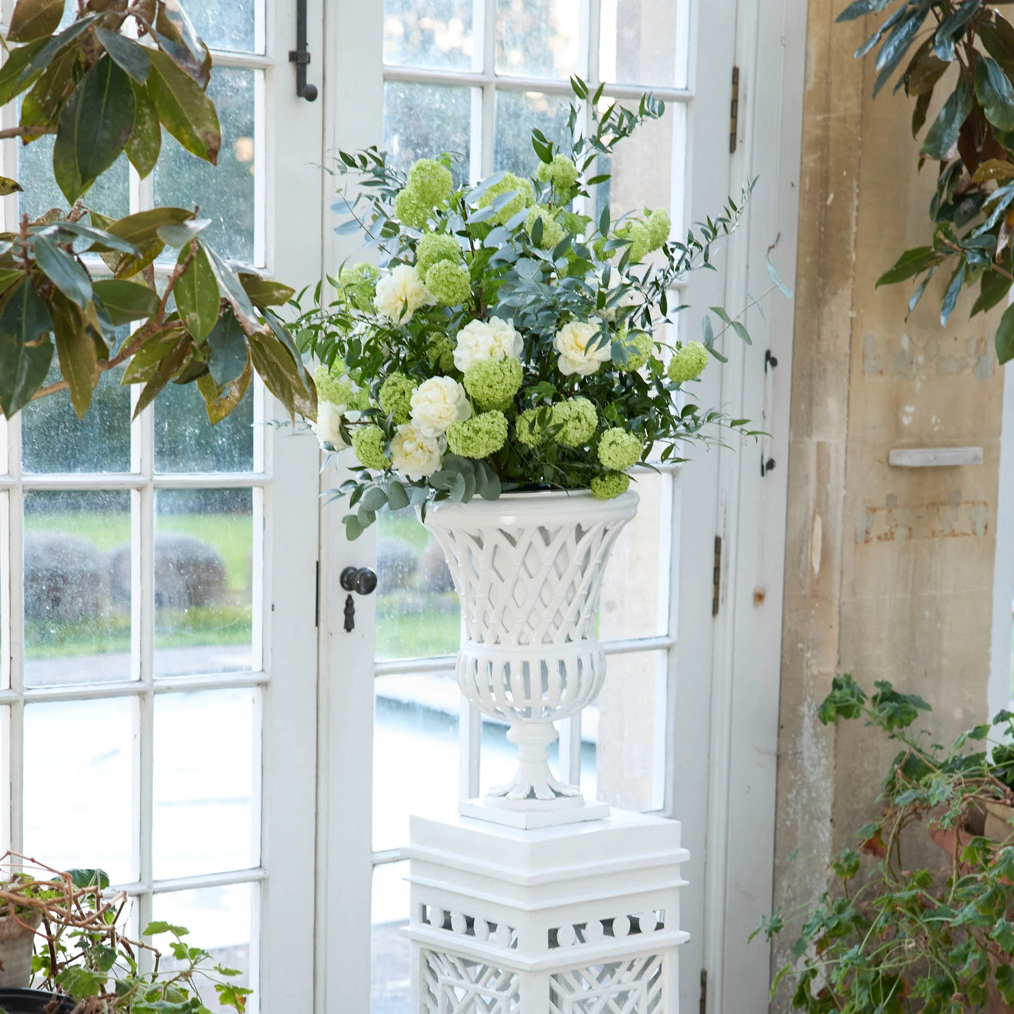 Adelaide White Lattice Urn & Pedestal - Image 4