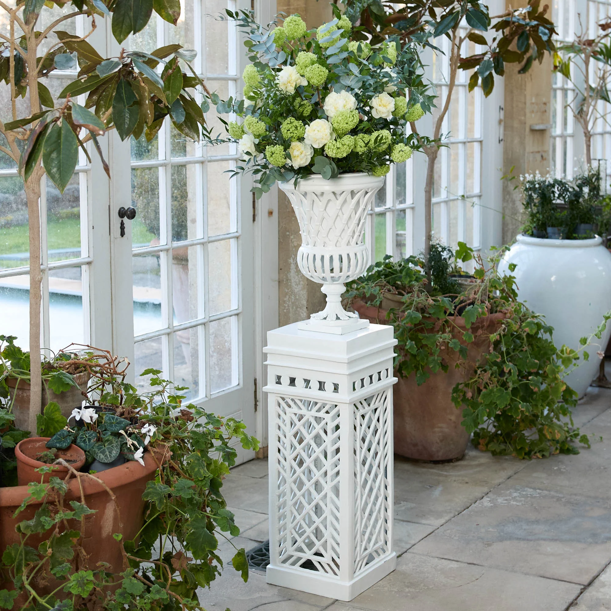 Adelaide White Lattice Urn & Pedestal - Image 6