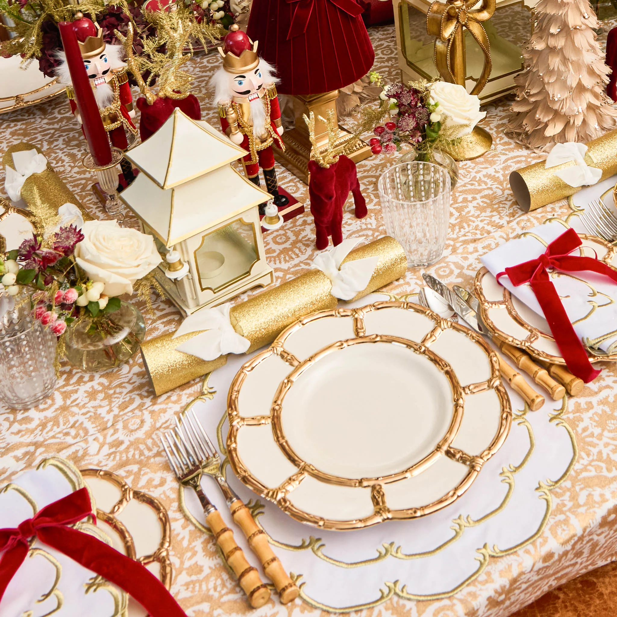 Gold Petal Bamboo Ceramic Dinner Plate - Image 4