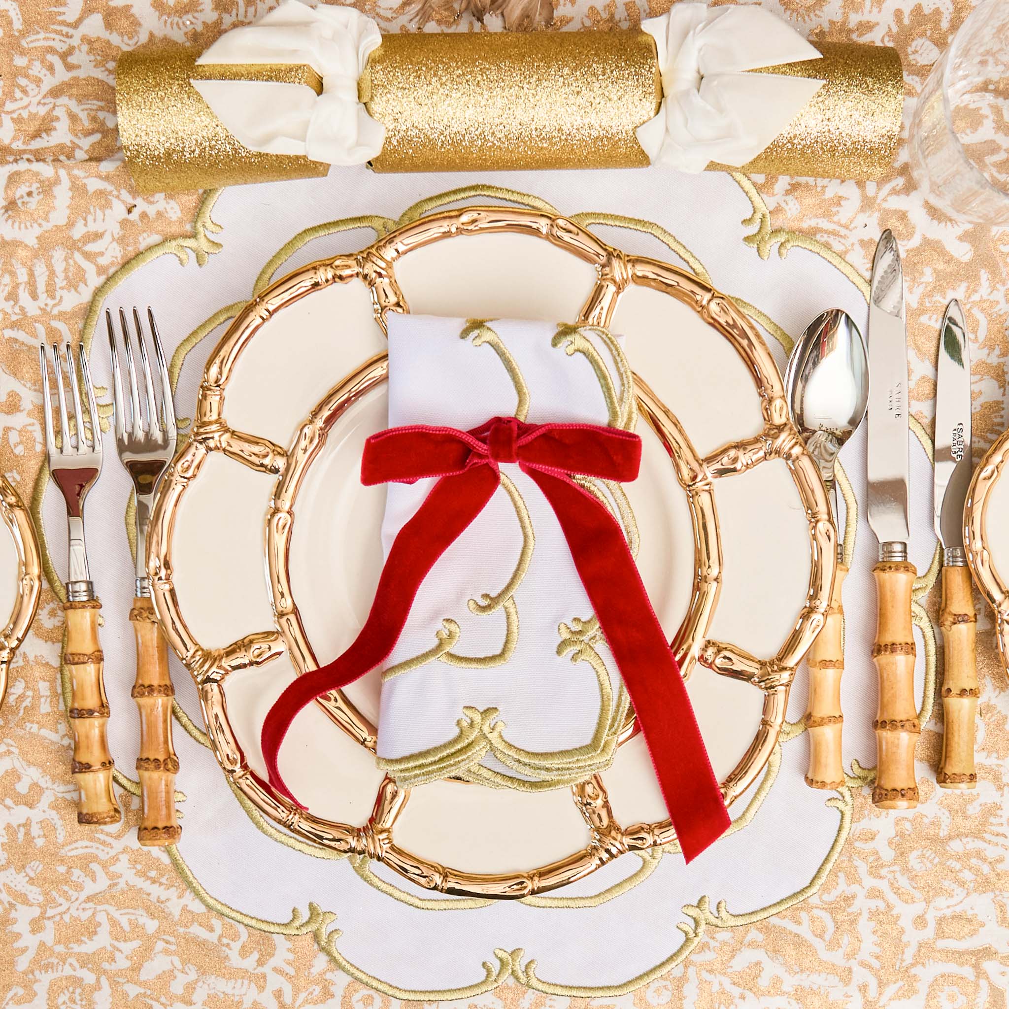 Gold Petal Bamboo Ceramic Dinner Plate - Image 2