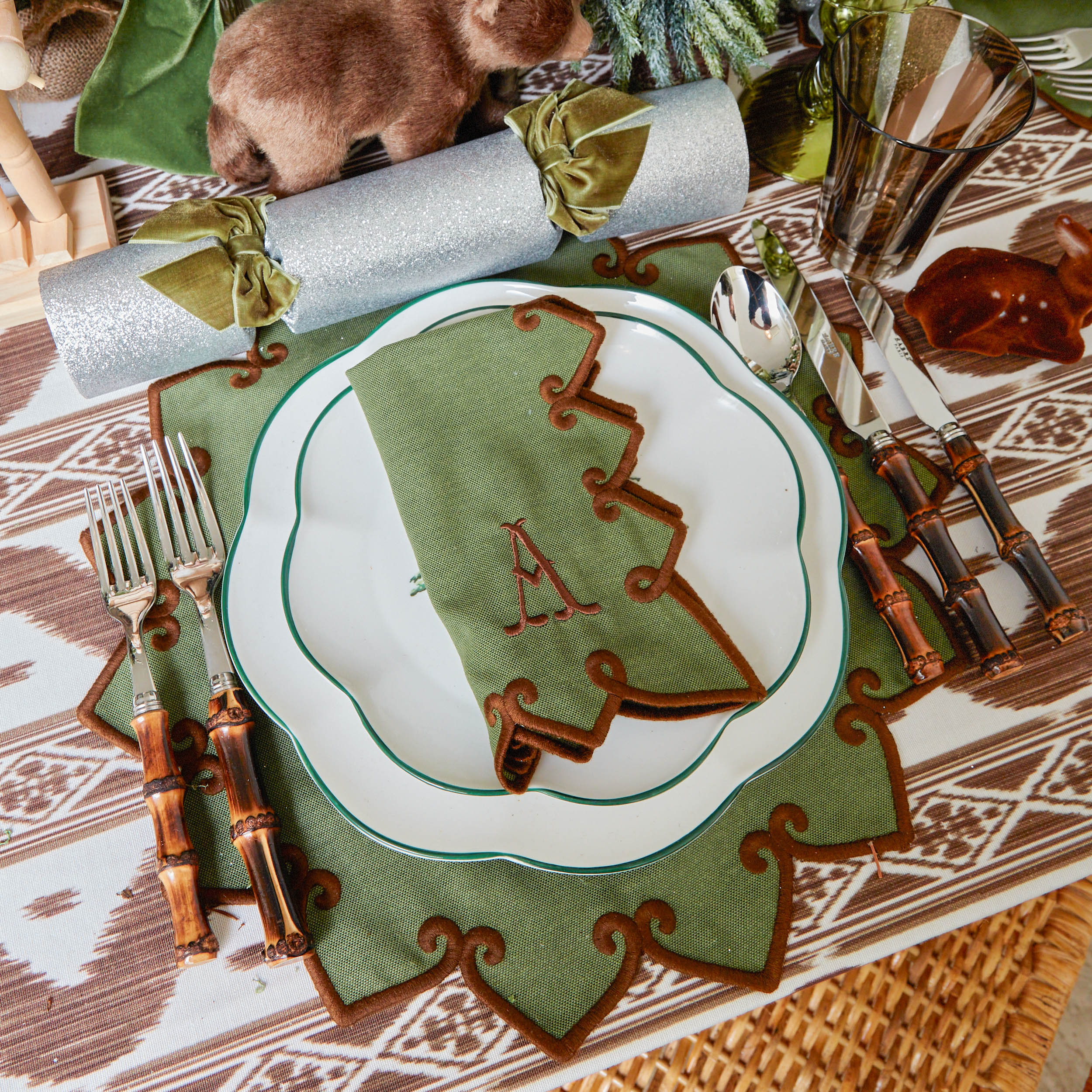 Angelina Forest Green & Brown Napkins (Set of 4) - Image 10