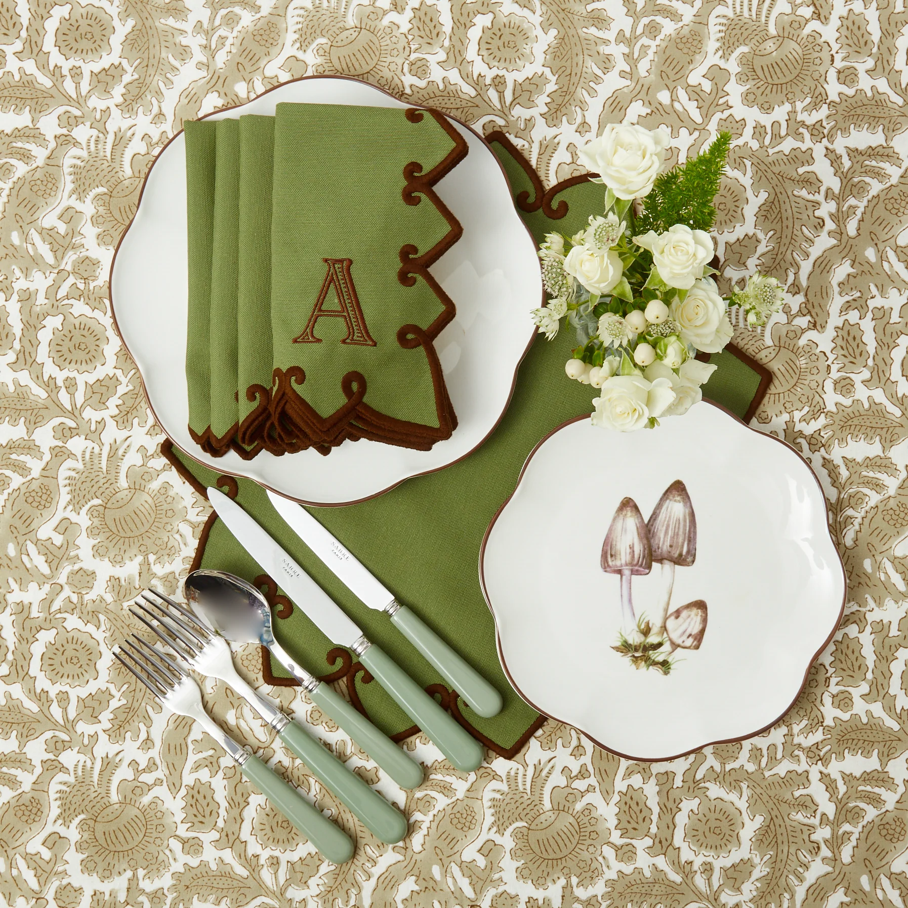 Angelina Forest Green & Brown Napkins (Set of 4) - Image 3