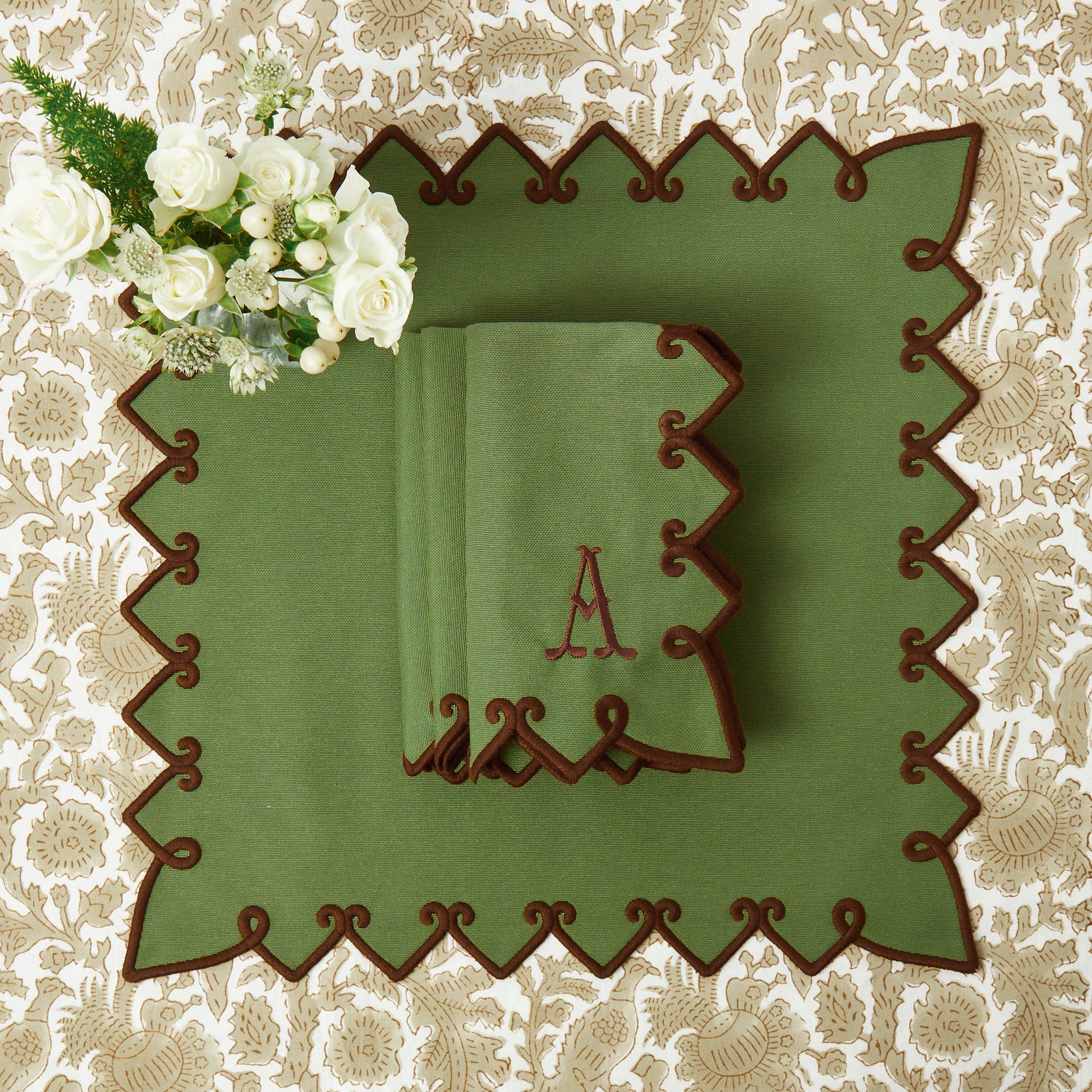 Angelina Forest Green & Brown Napkins (Set of 4) - Image 5