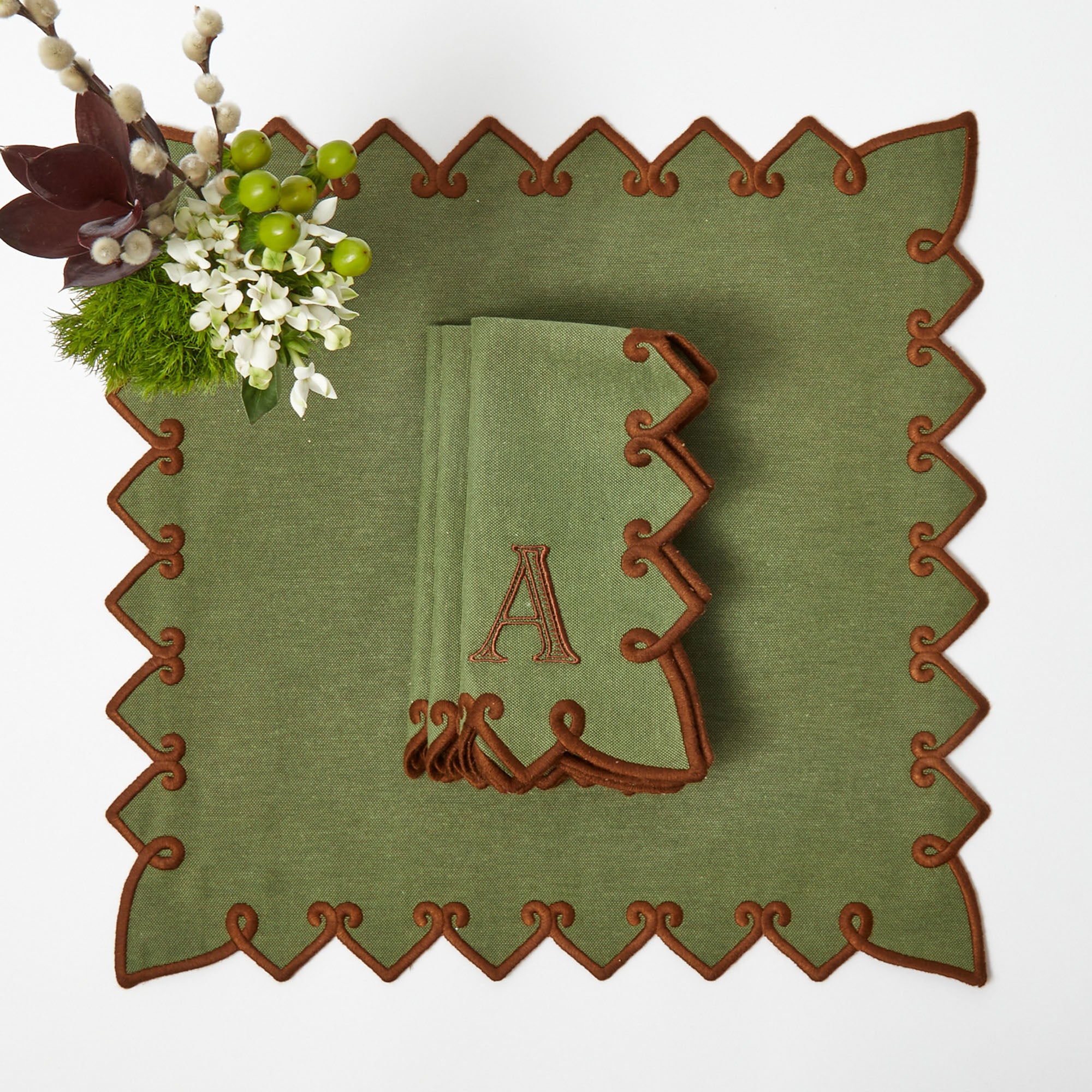 Angelina Forest Green & Brown Napkins (Set of 4) - Image 9