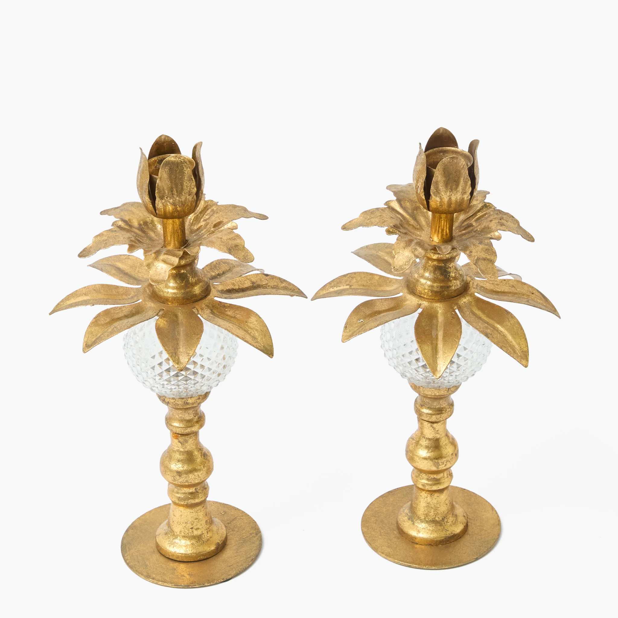 Antique Gold Palm Candle Holders (Pair) - Image 4