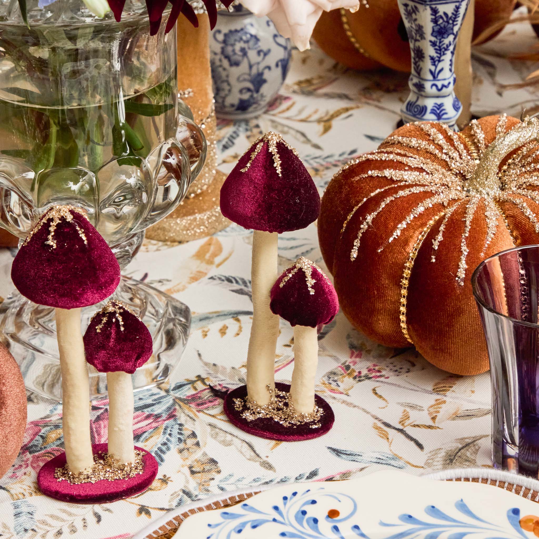 Aubergine Glitter Velvet Mushroom Family (Set of 6) - Image 11