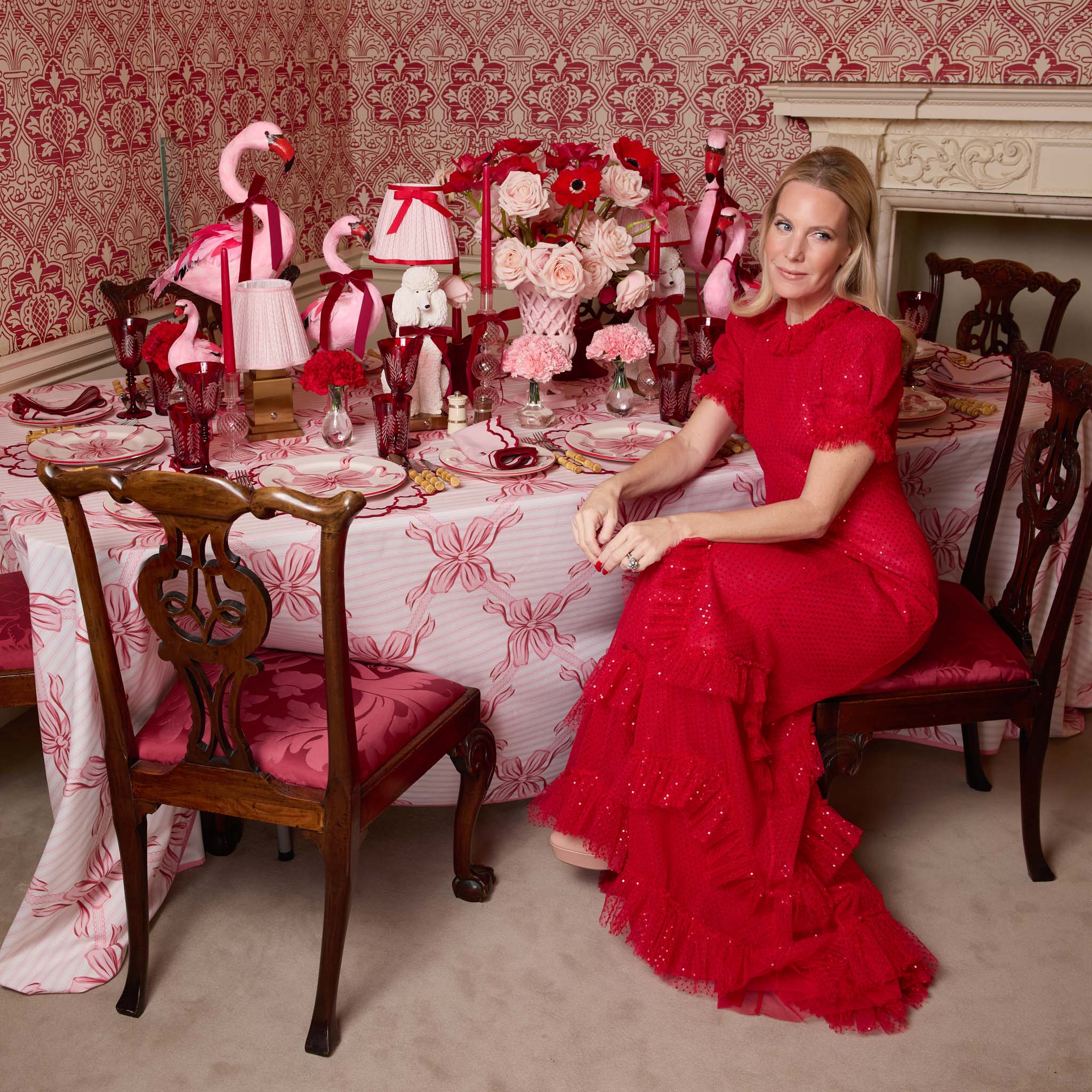 Audrey Pink & Red Bow Dinner Plate - Image 3
