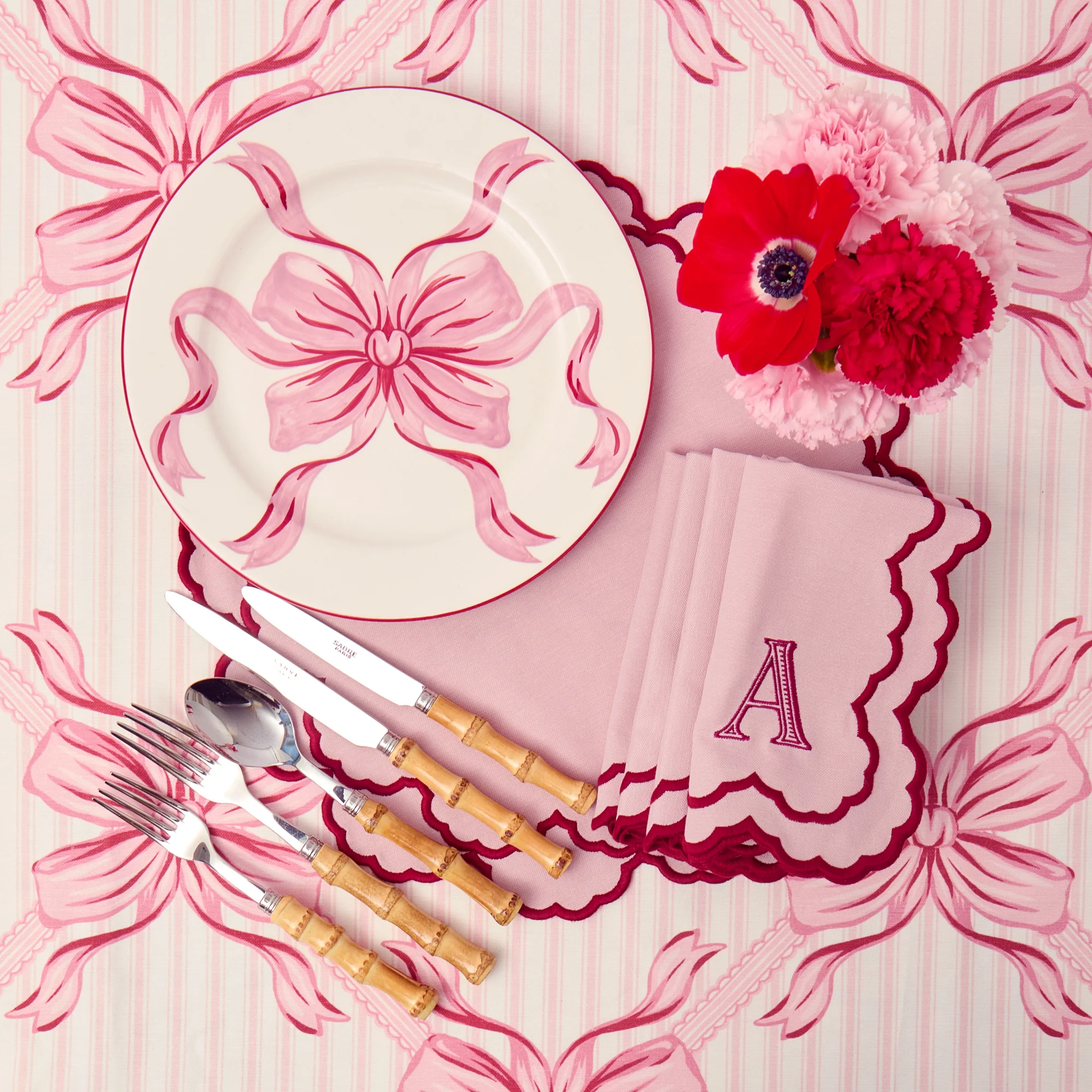 Audrey Pink & Red Bow Dinner Plates (Set of 4) - Image 4
