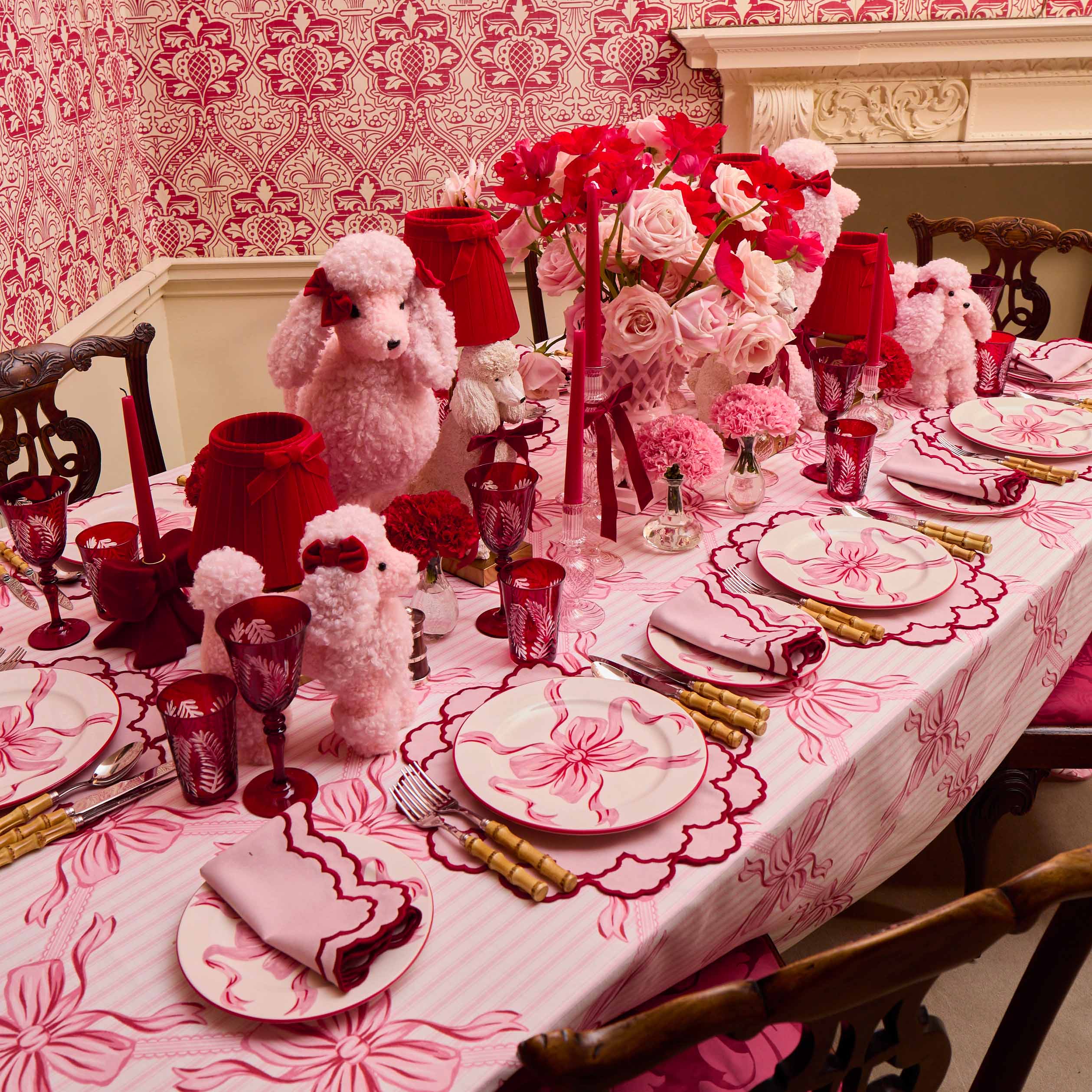 Audrey Pink & Red Bow Dinner Plates (Set of 4) - Image 6