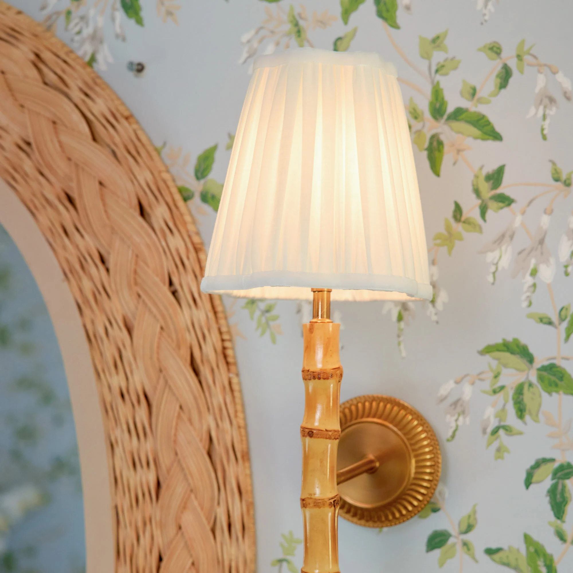 Bamboo Rechargeable Wall Light with Cream Shade (14cm) - Image 3