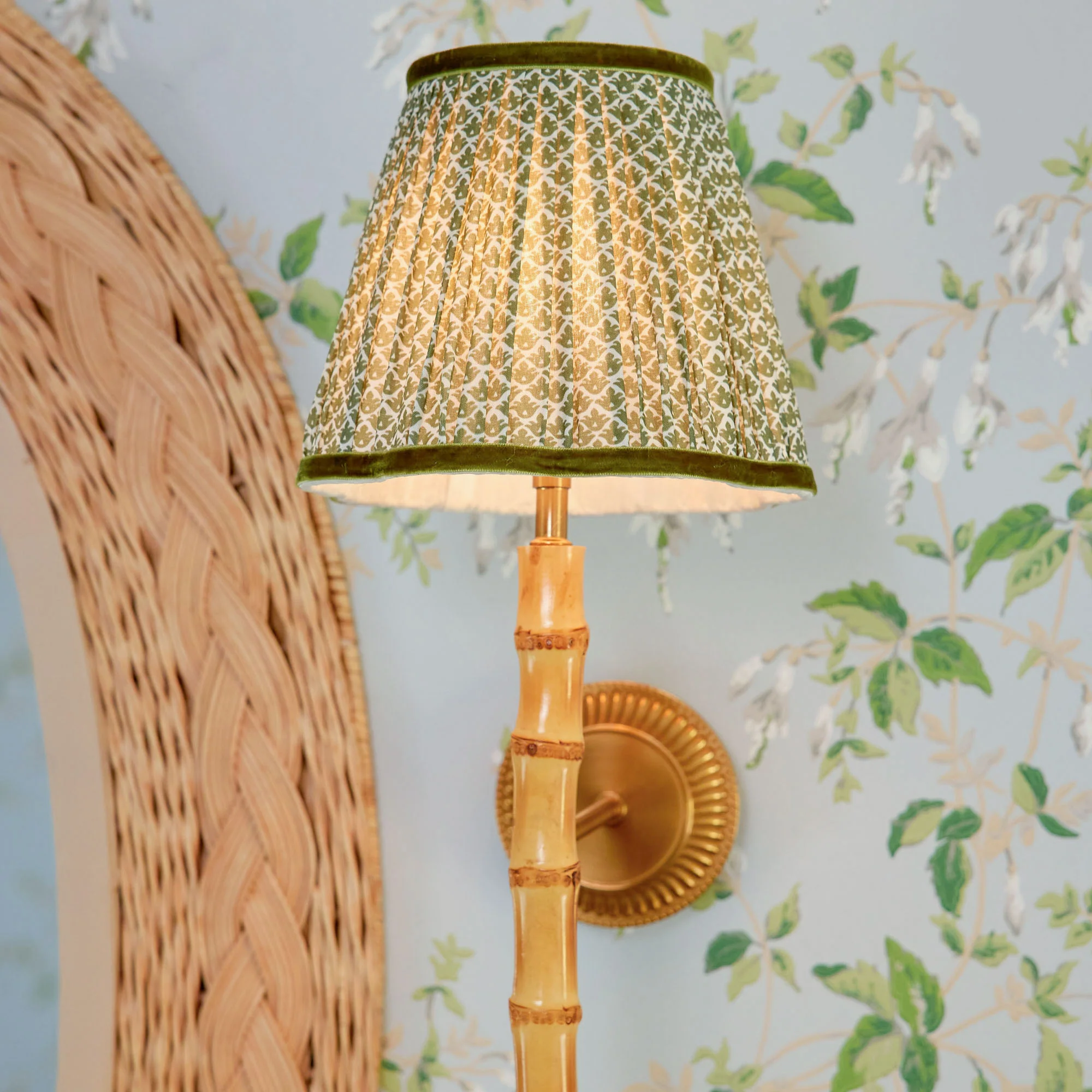 Bamboo Rechargeable Wall Light with Olive Lotus Shade (18cm) - Image 6