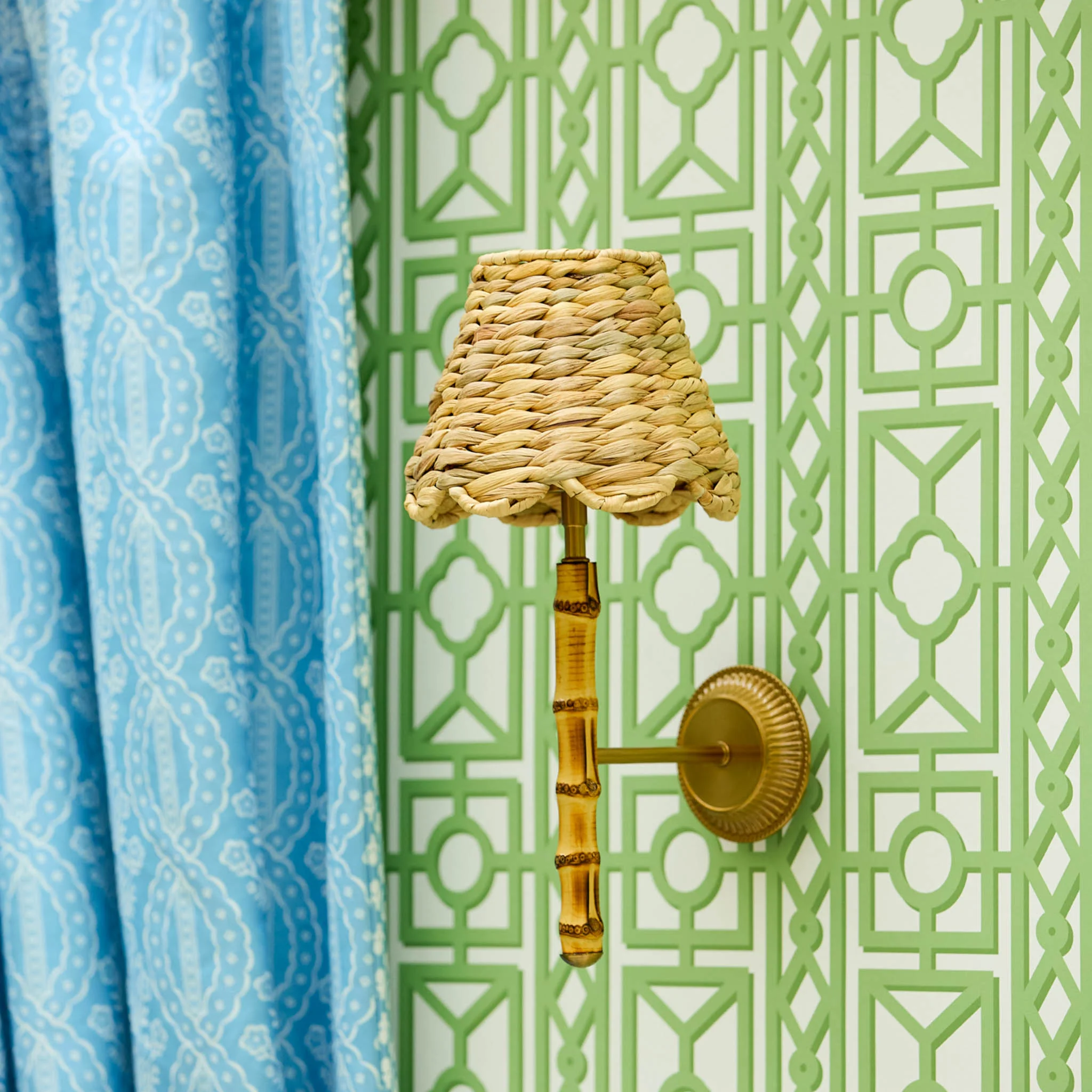 Bamboo Rechargeable Wall Light with Small Natural Seagrass Shade (18cm) - Image 2