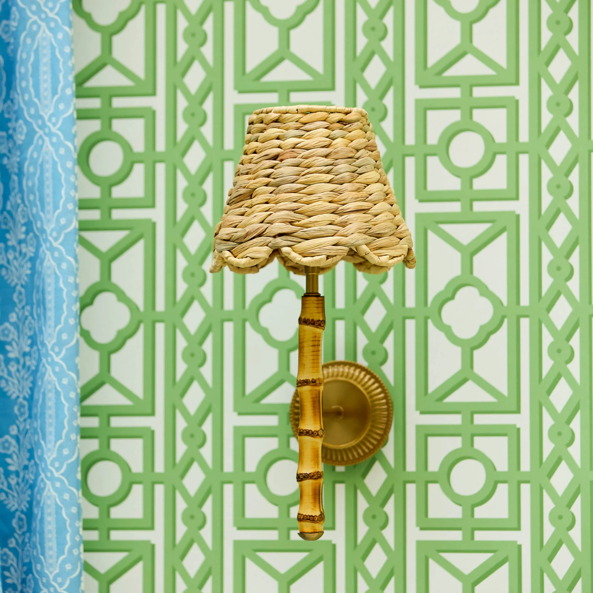 Bamboo Rechargeable Wall Light with Small Natural Seagrass Shade (18cm) - Image 4