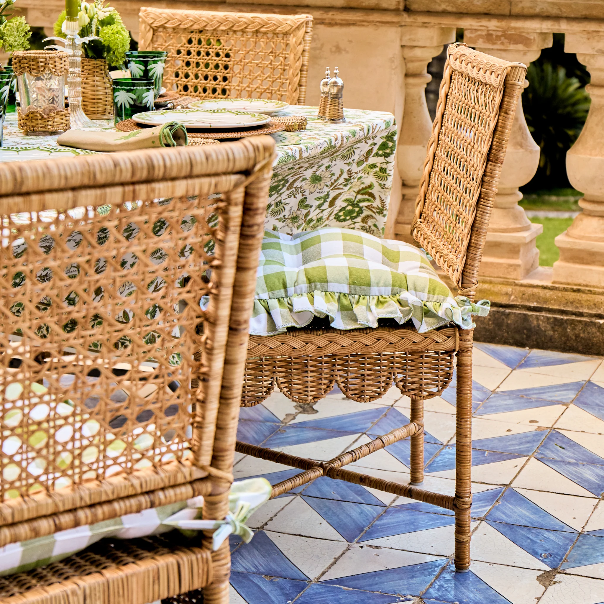 Green Gingham Ruffle Seat Pad Cushion - Image 5