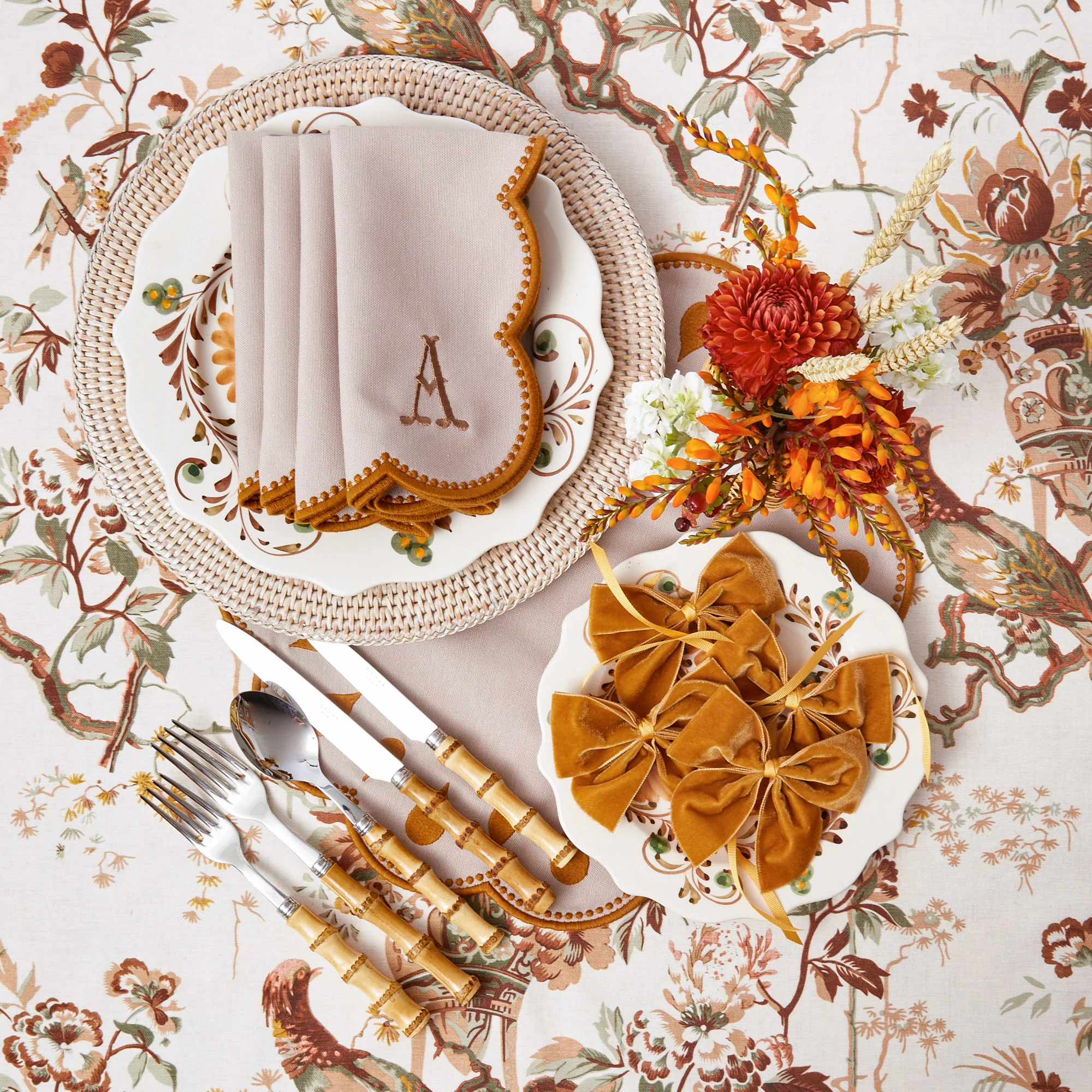 Taupe & Mustard Bettina Napkins (Set of 4) - Image 6