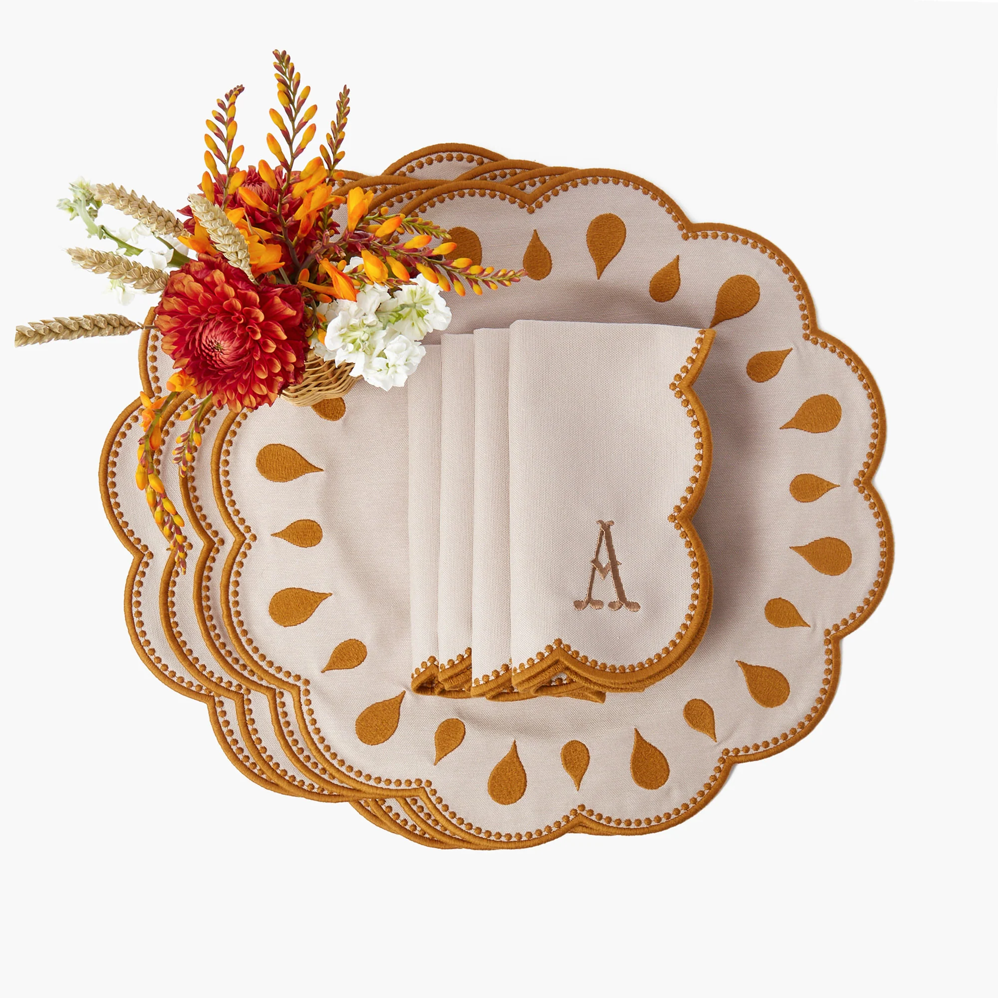 Bettina Taupe & Mustard Placemats & Napkins (Set of 4) - Image 5