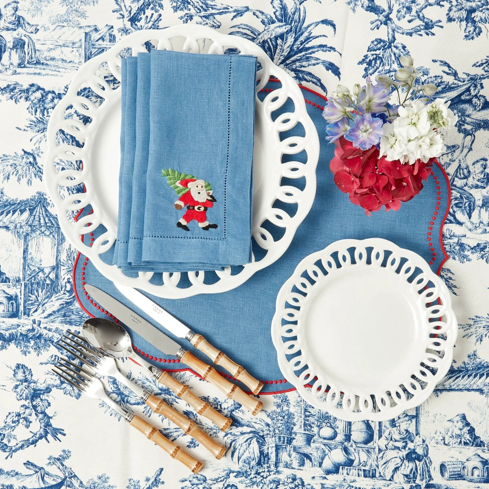 Eloise Blue & Red Placemats & Father Christmas Napkins (Set of 4) - Image 11