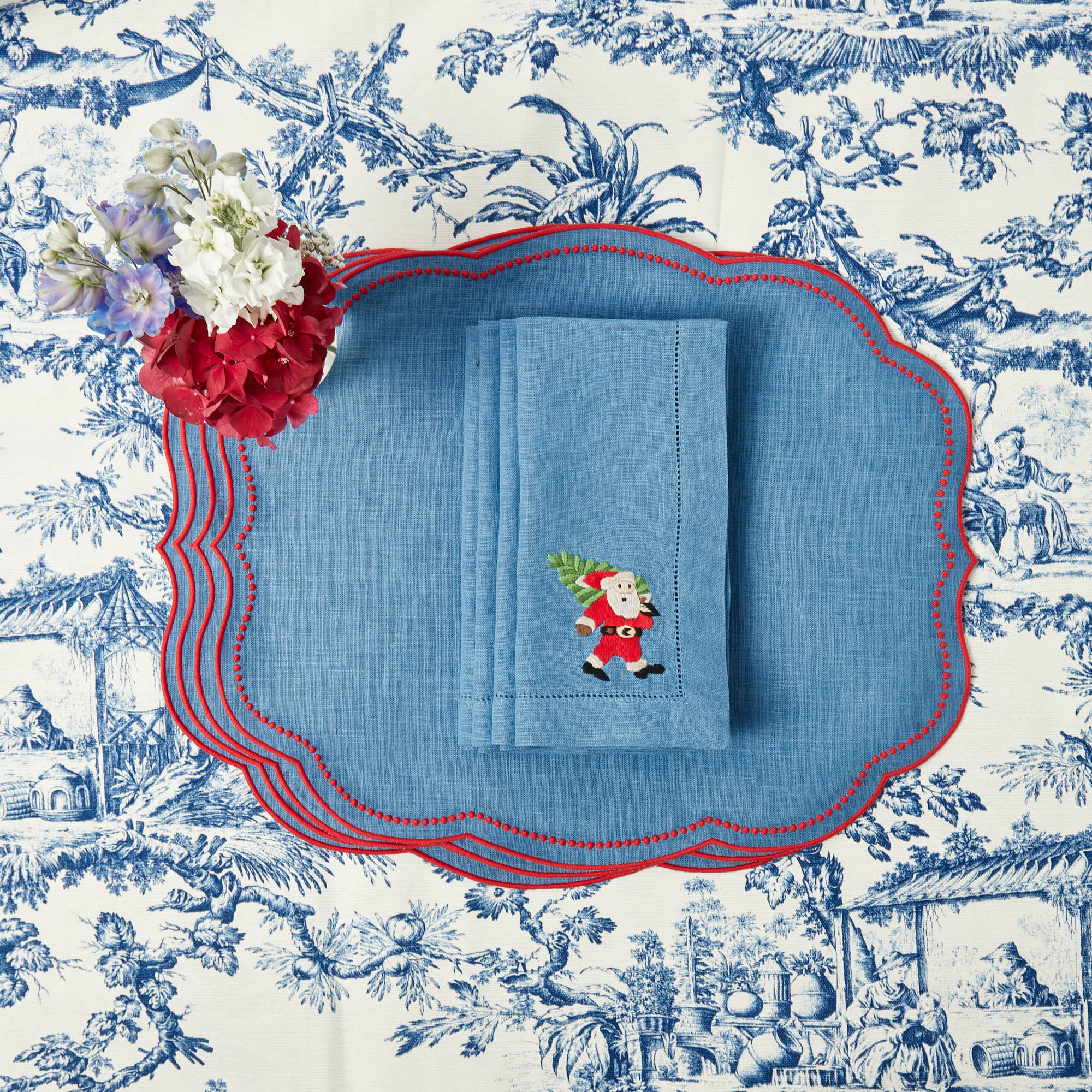 Eloise Blue & Red Placemats & Father Christmas Napkins (Set of 4) - Image 13