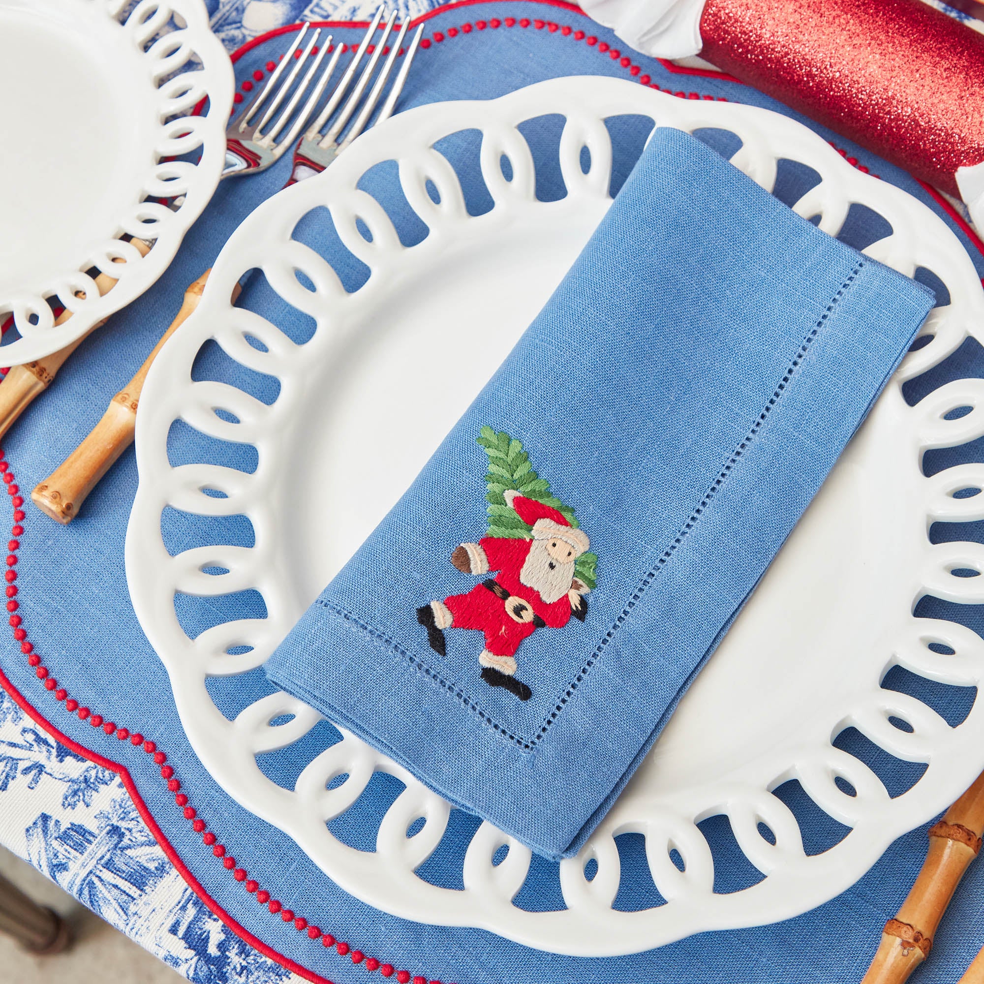Eloise Blue & Red Placemats & Father Christmas Napkins (Set of 4) - Image 14
