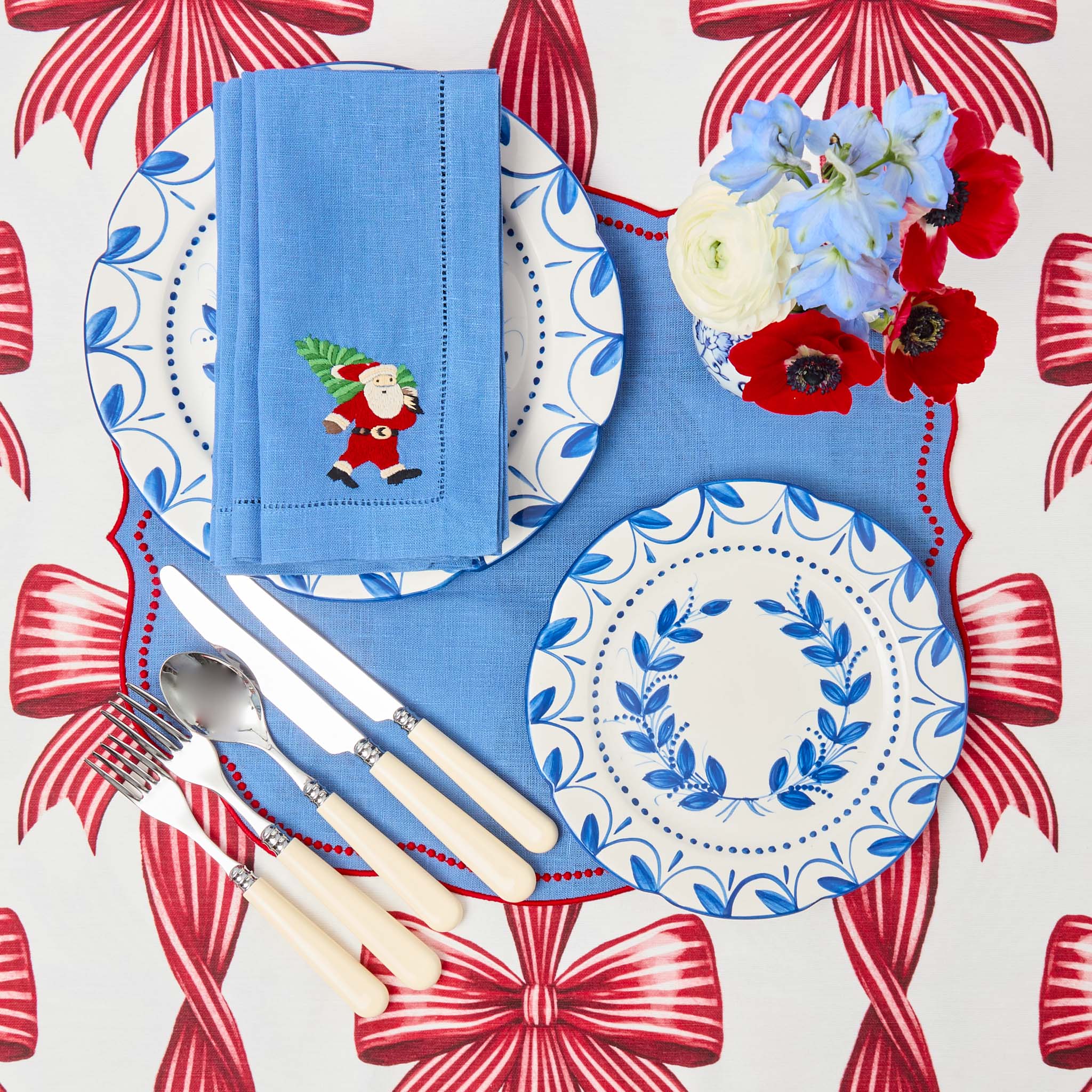 Eloise Blue & Red Placemats & Father Christmas Napkins (Set of 4) - Image 3