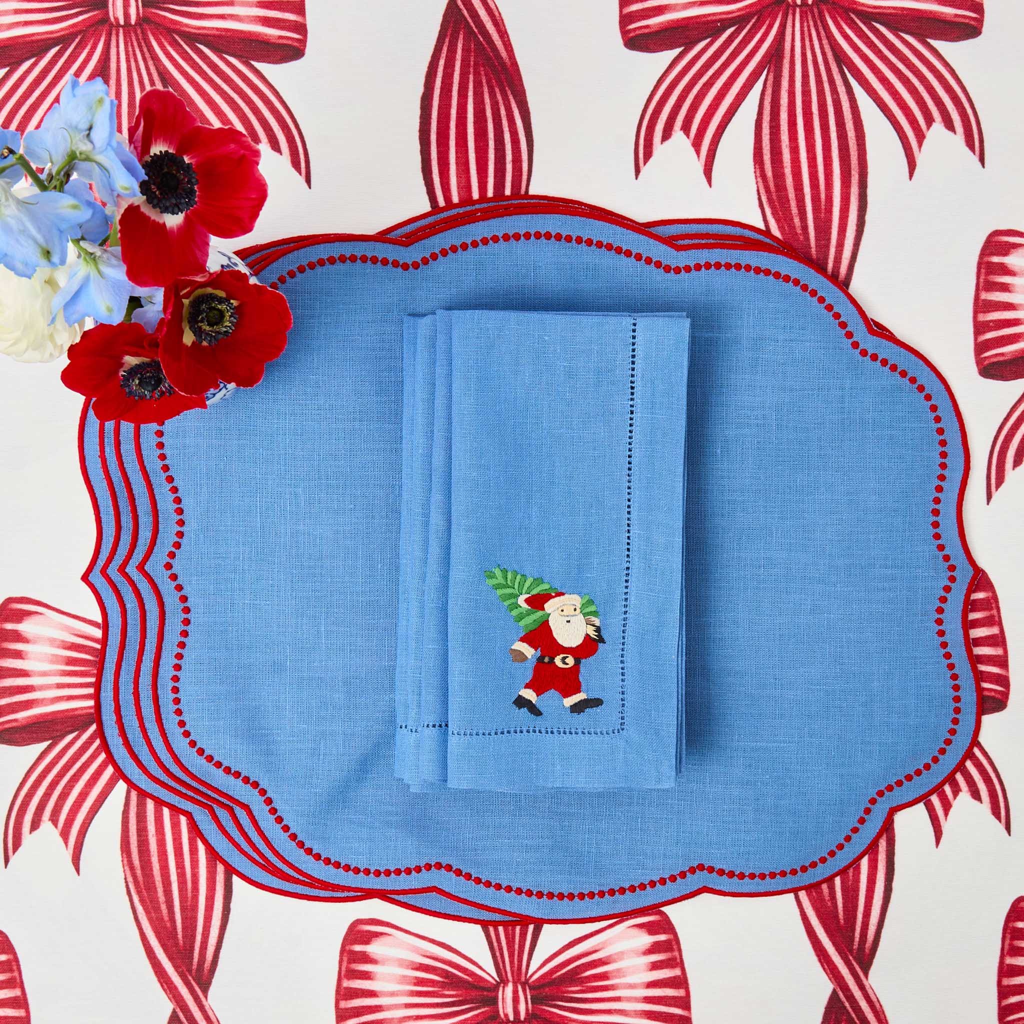 Eloise Blue & Red Placemats & Father Christmas Napkins (Set of 4) - Image 5