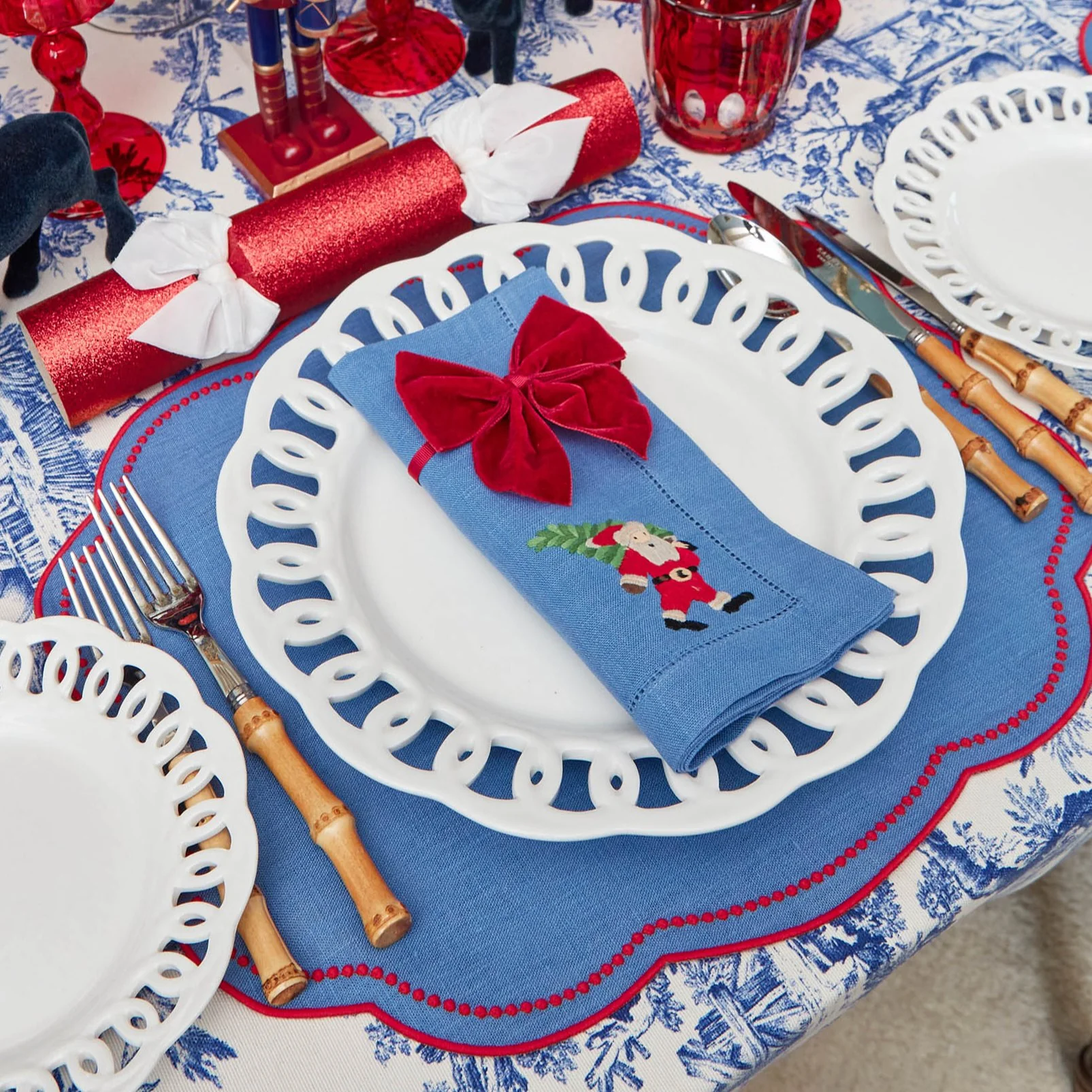 Eloise Blue & Red Placemats & Father Christmas Napkins (Set of 4) - Image 7