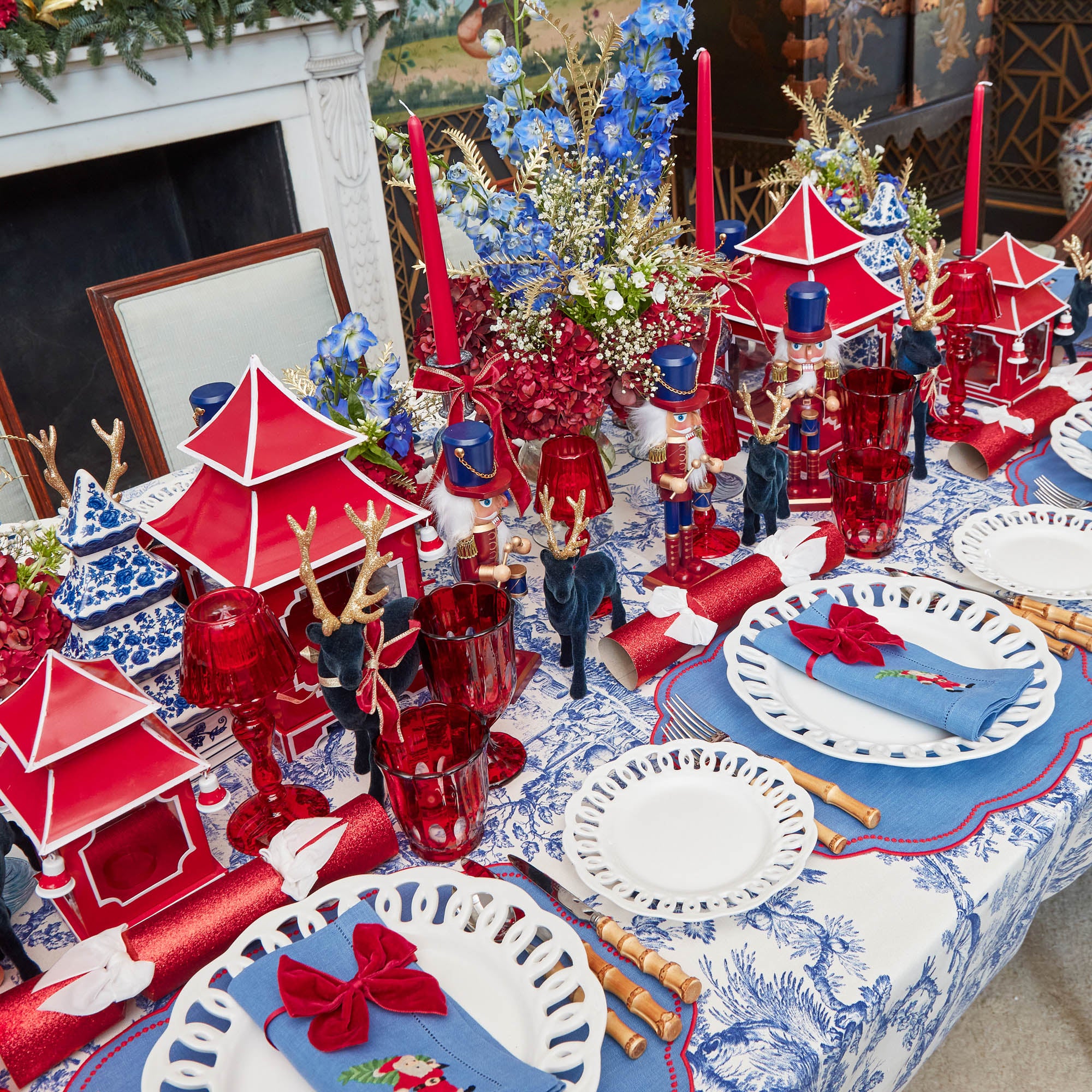 Eloise Blue & Red Placemats & Father Christmas Napkins (Set of 4) - Image 8