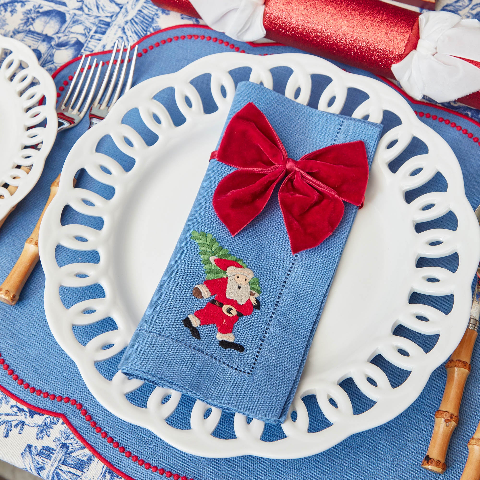 Eloise Blue & Red Placemats & Father Christmas Napkins (Set of 4) - Image 9