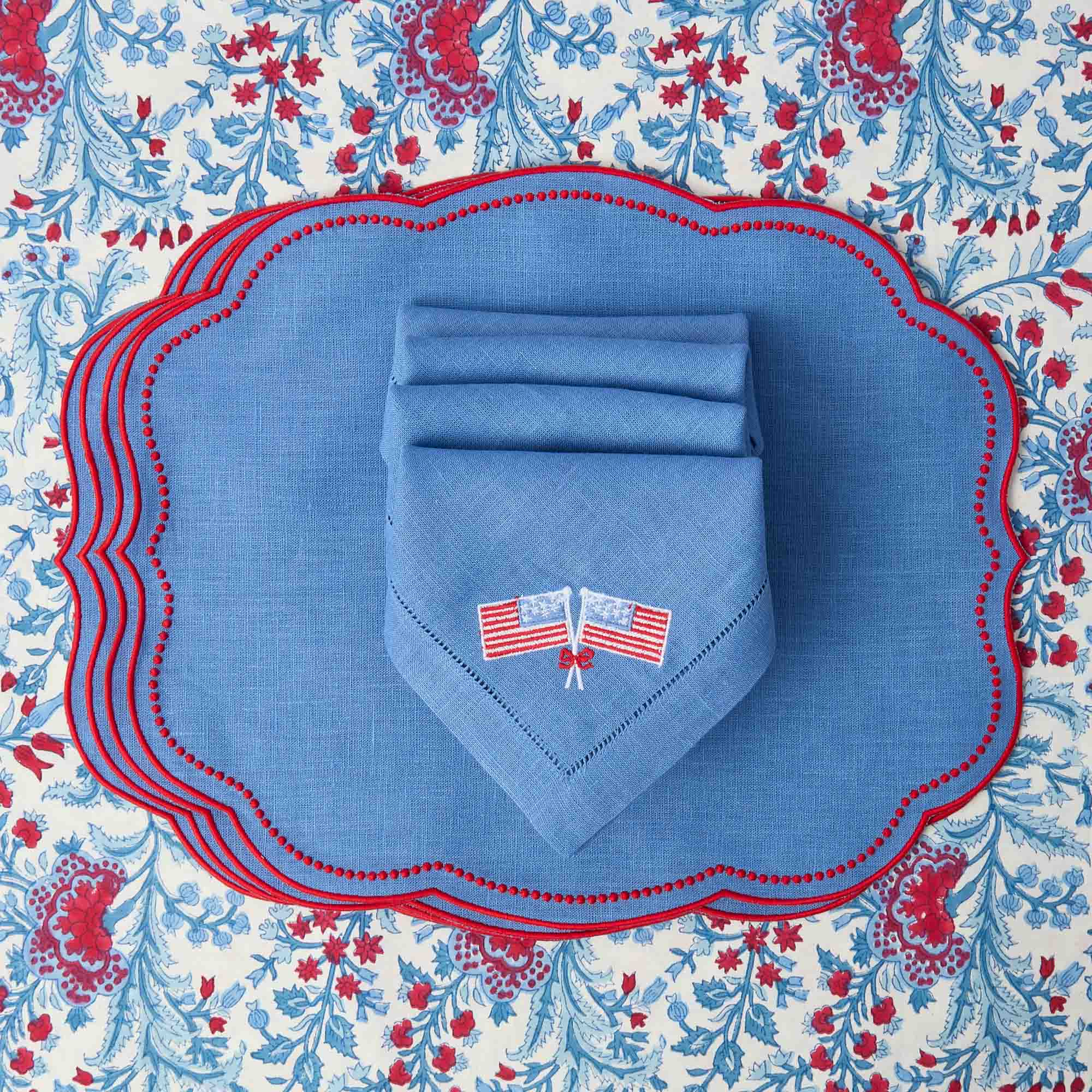 Eloise Blue & Red Placemats (Set of 4) - Image 4