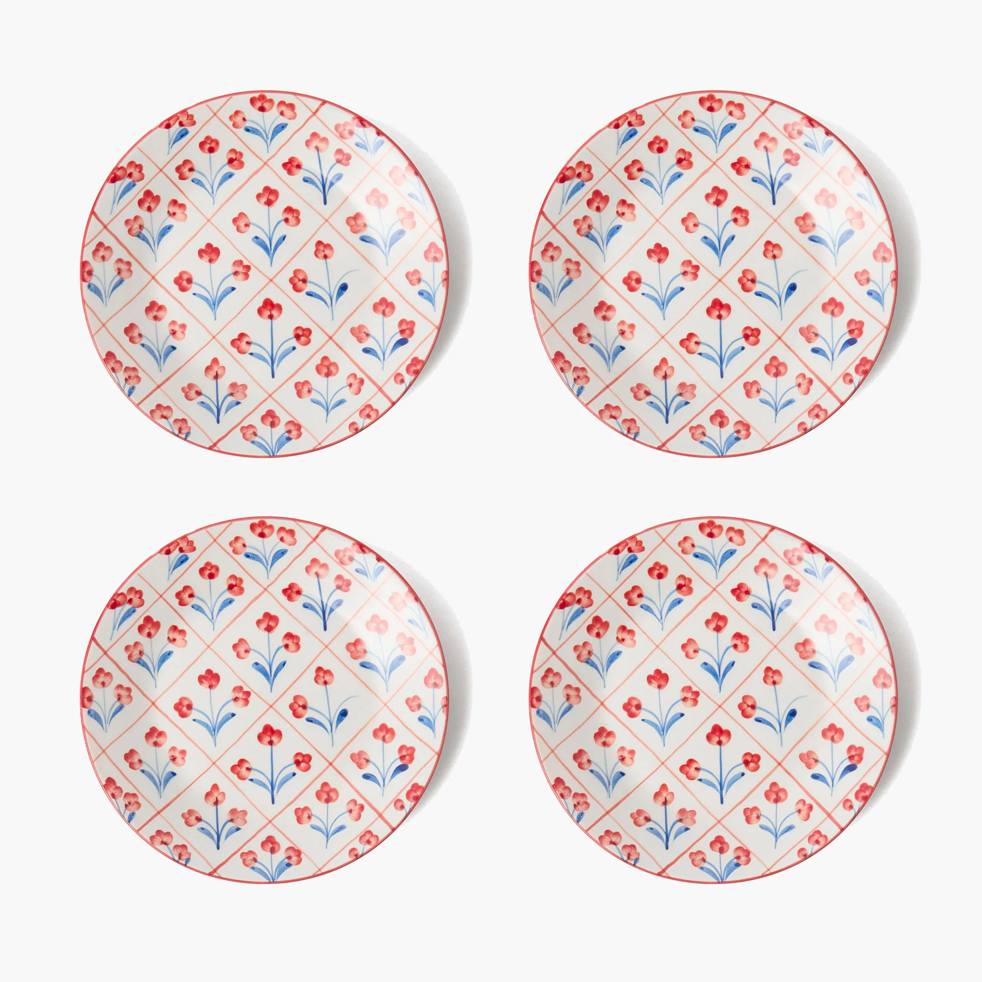Blue & Red Floral Trellis Dinner Plates (Set of 4) - Image 9