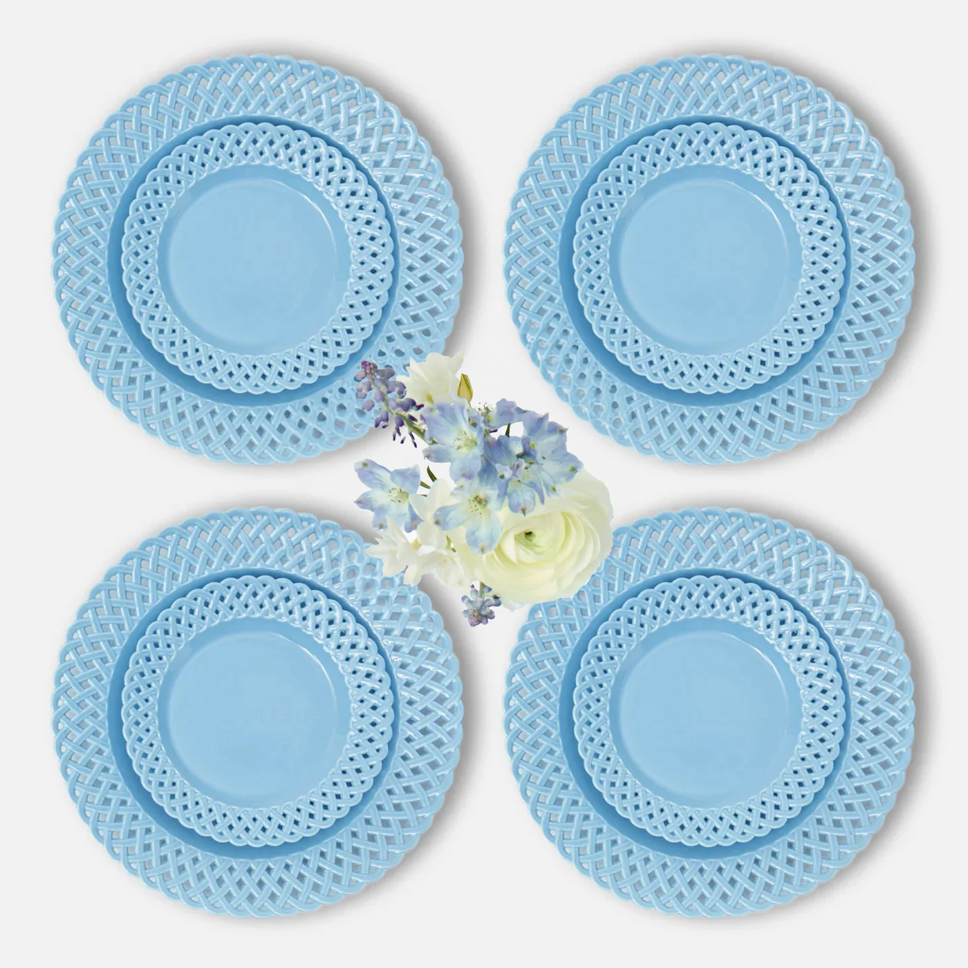 Blue Basketweave Dinner & Starter Plates (Set of 8)