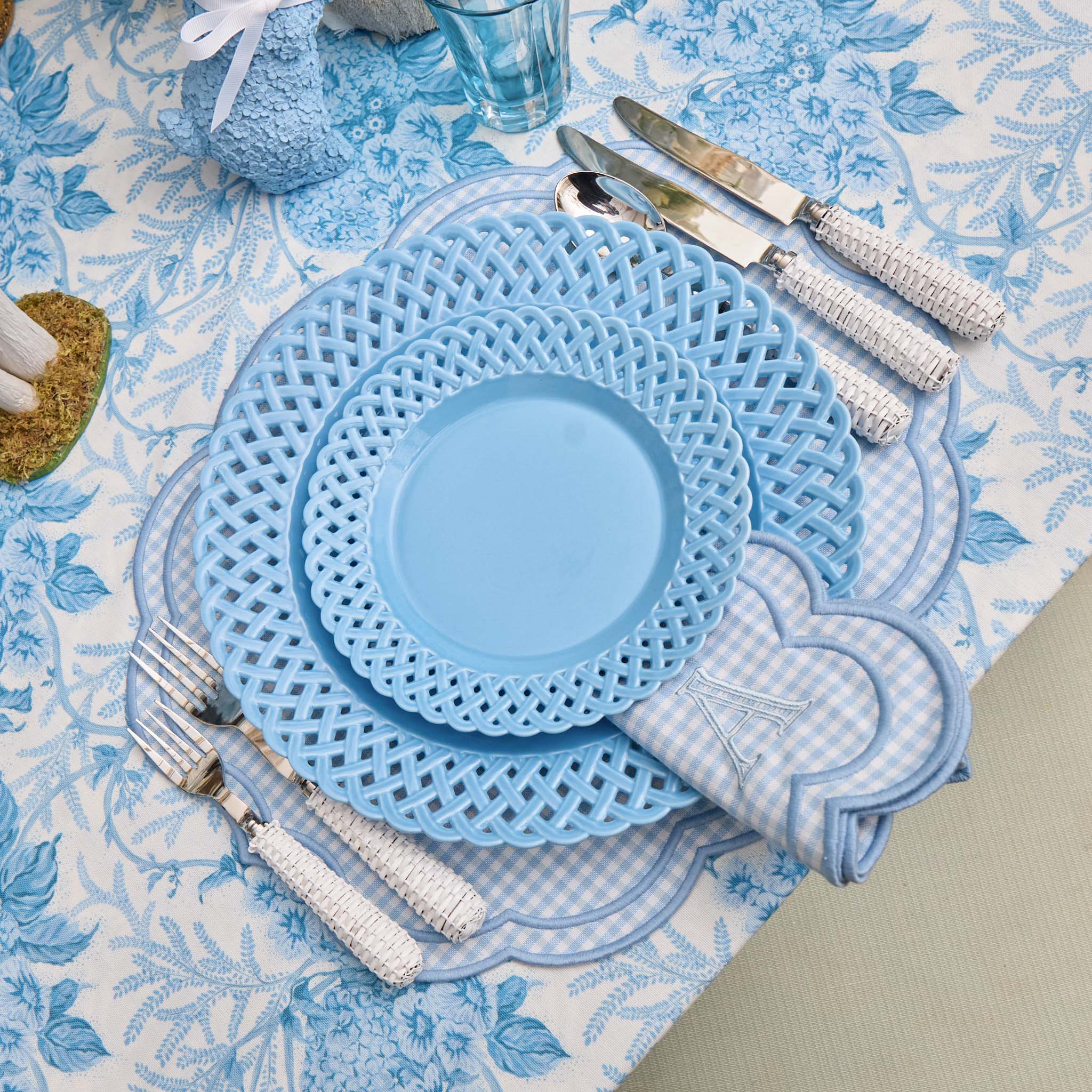 Blue Basketweave Dinner & Starter Plates (Set of 8) - Image 5