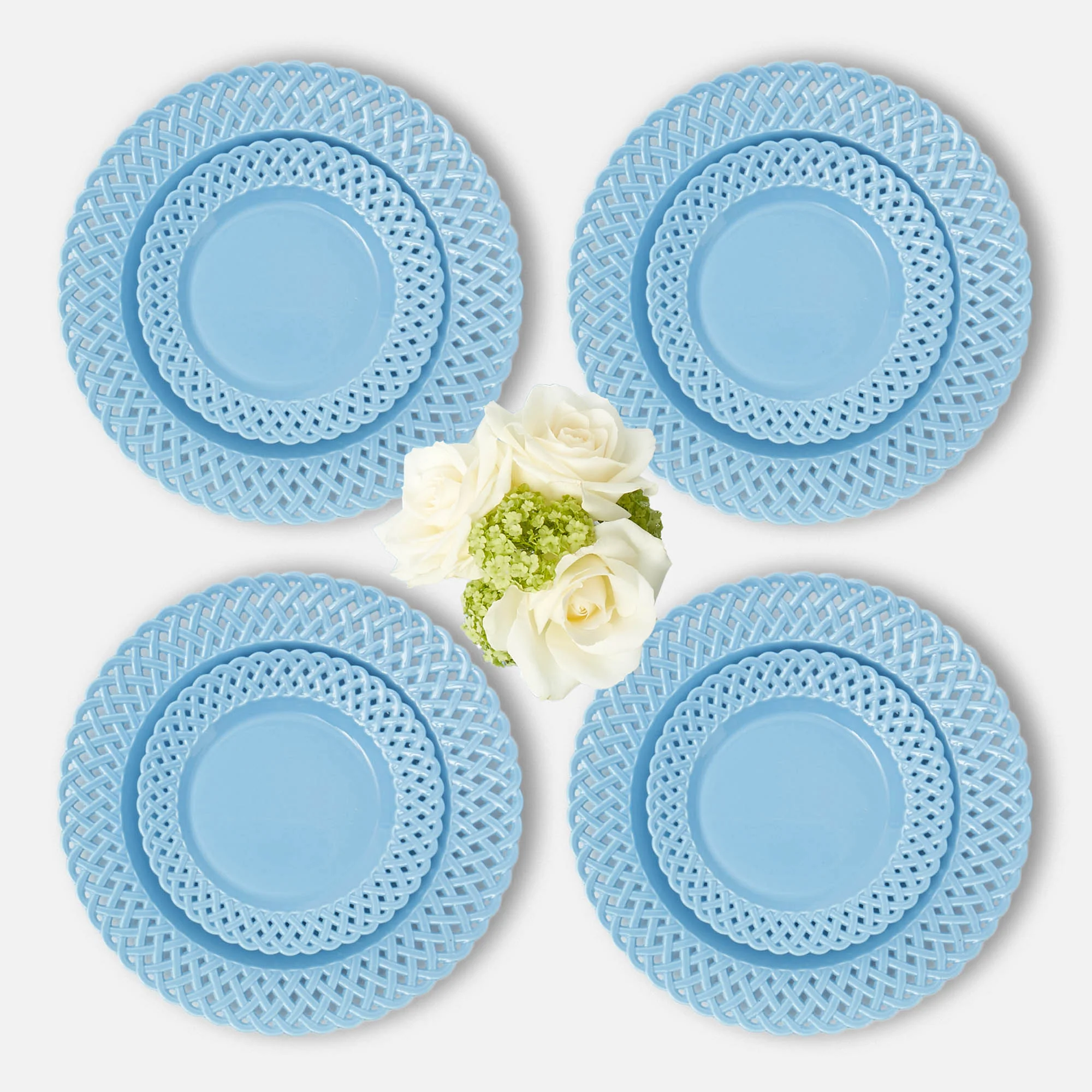 Blue Basketweave Dinner & Starter Plates (Set of 8) - Image 8