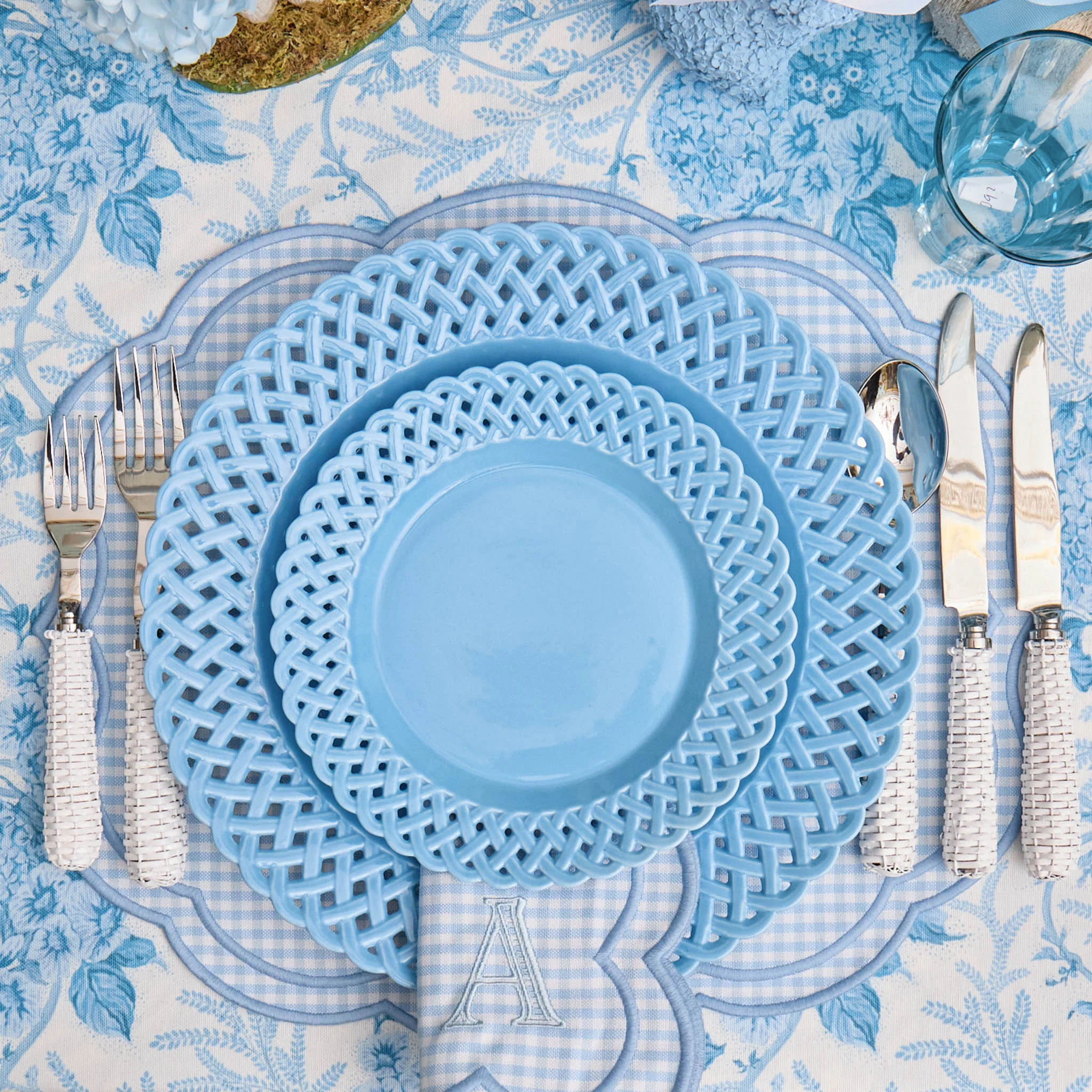 Blue Basketweave Dinner Plates (Set of 4) - Image 6