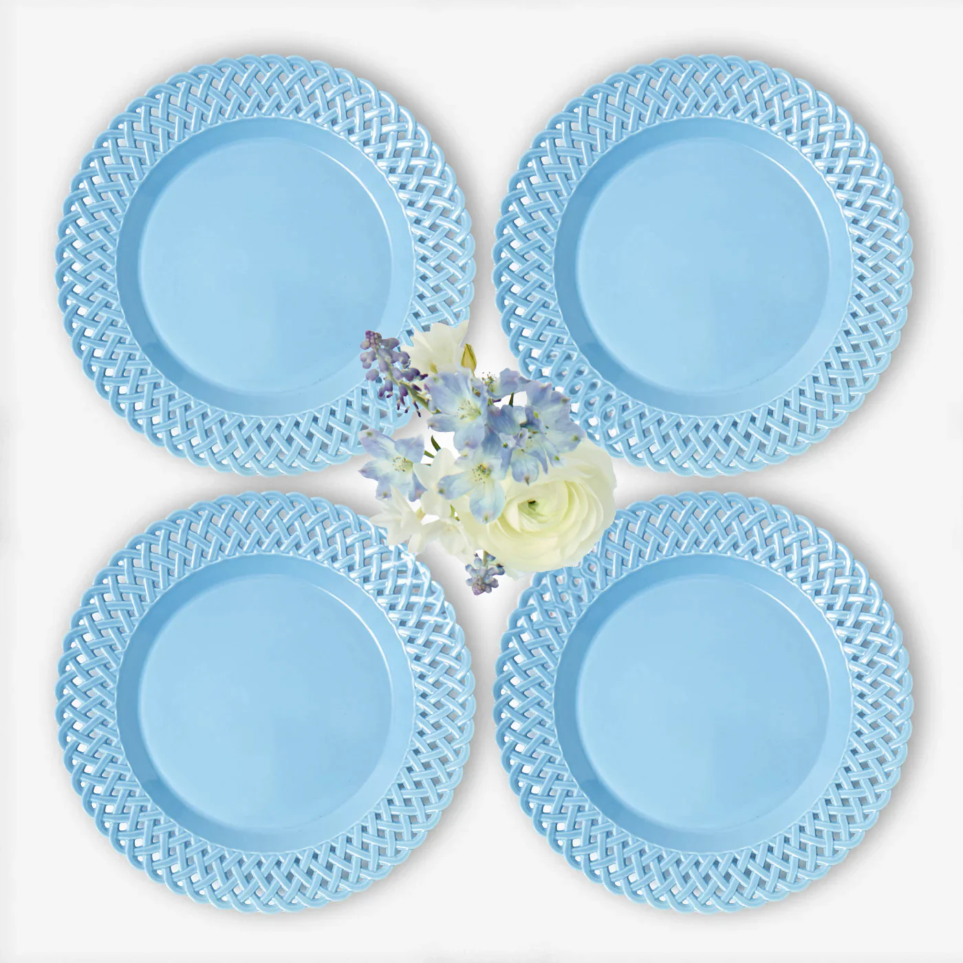 Blue Basketweave Dinner Plates (Set of 4)