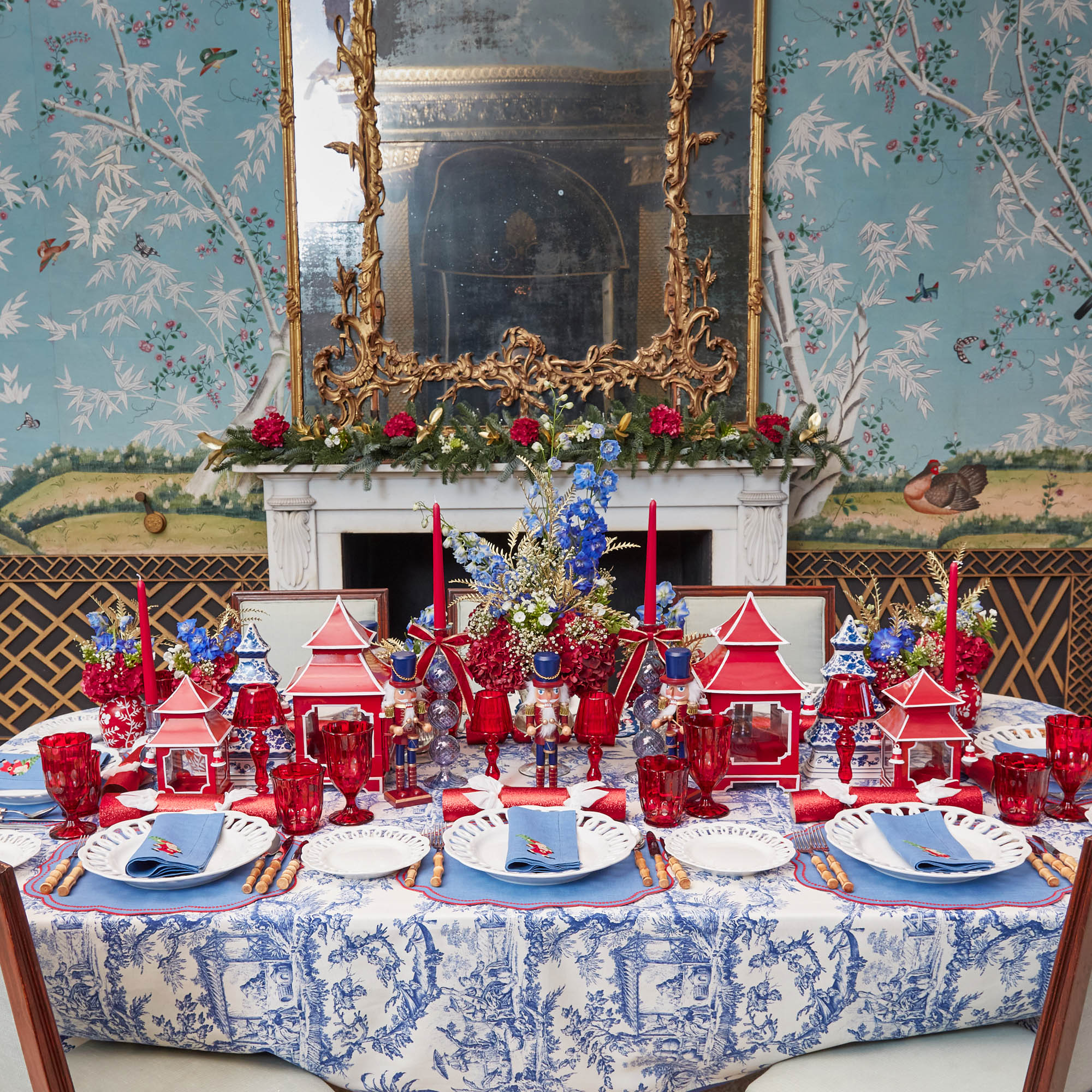 Blue & Red Hand Embroidered Father Christmas Napkins (Set of 4) - Image 13