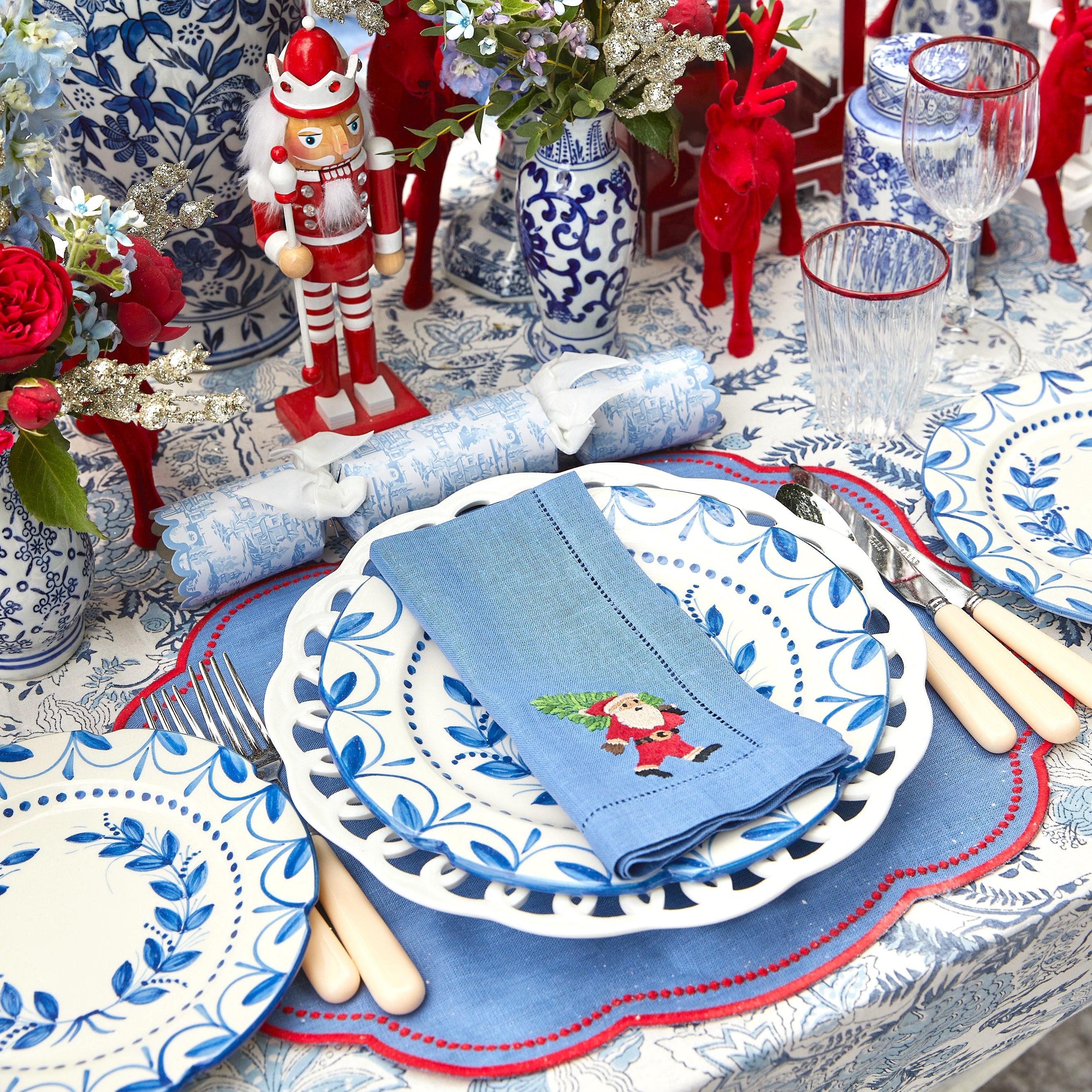 Blue & Red Hand Embroidered Father Christmas Napkins (Set of 4) - Image 19