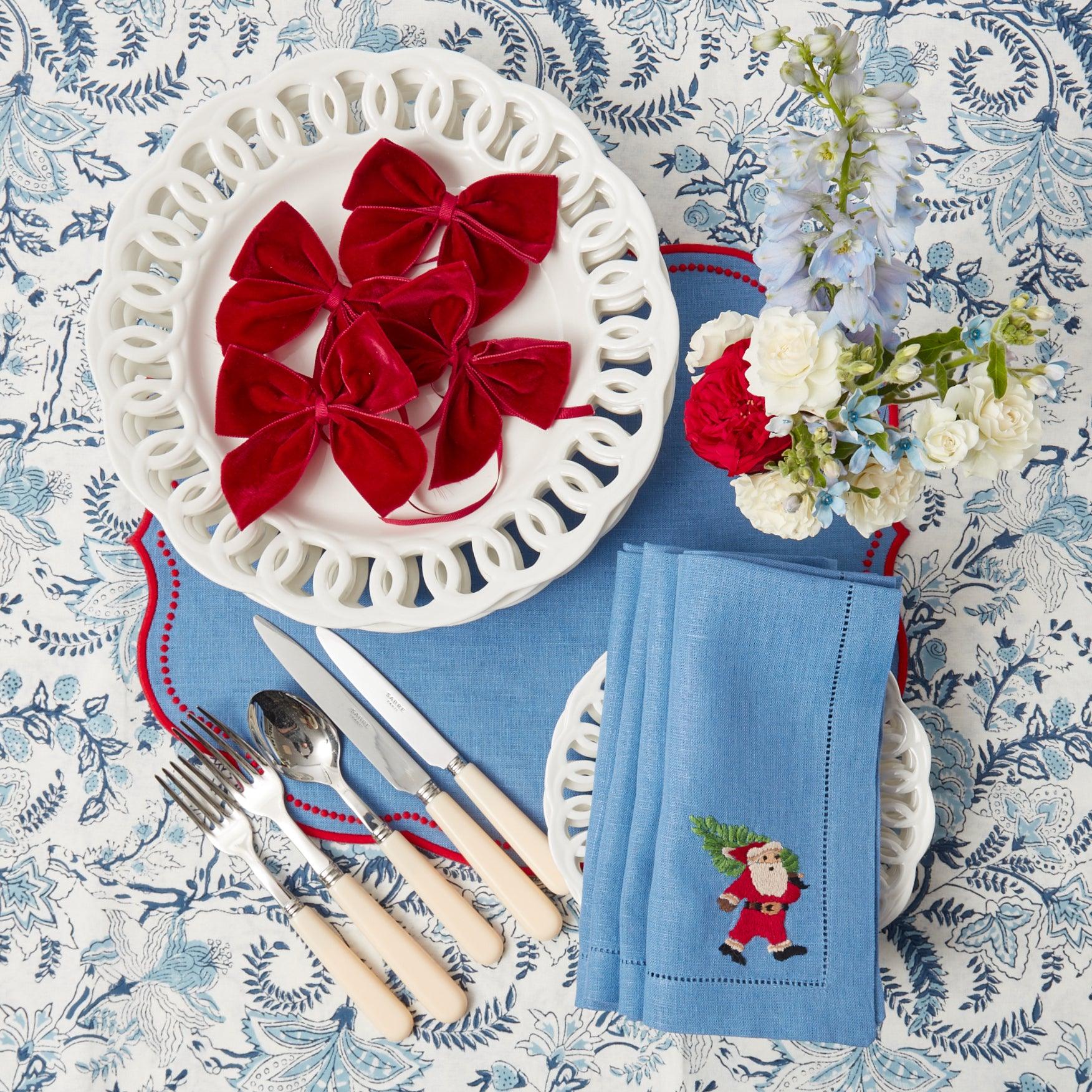 Blue & Red Hand Embroidered Father Christmas Napkins (Set of 4) - Image 20