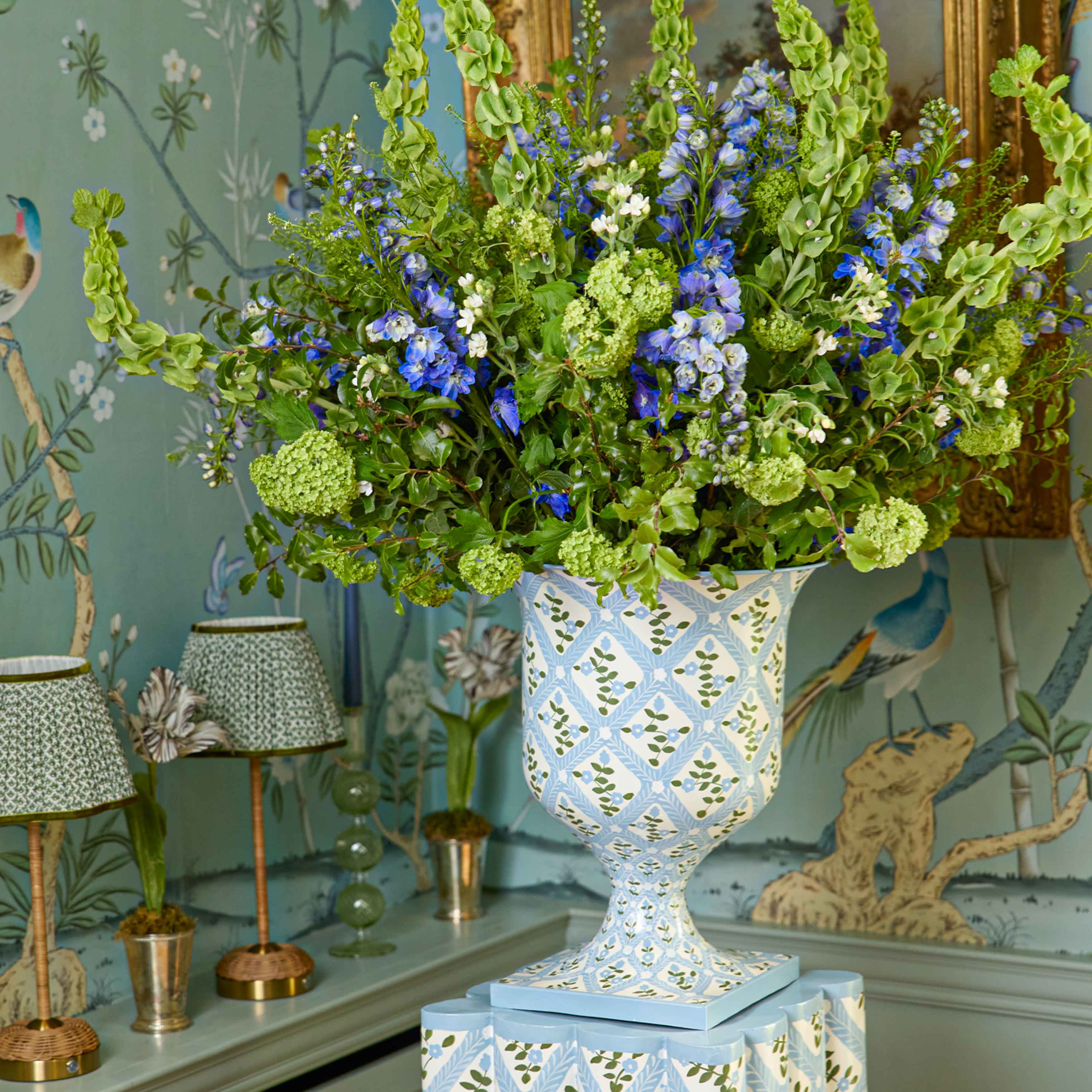 Blue Floral Trellis Urn - Image 2