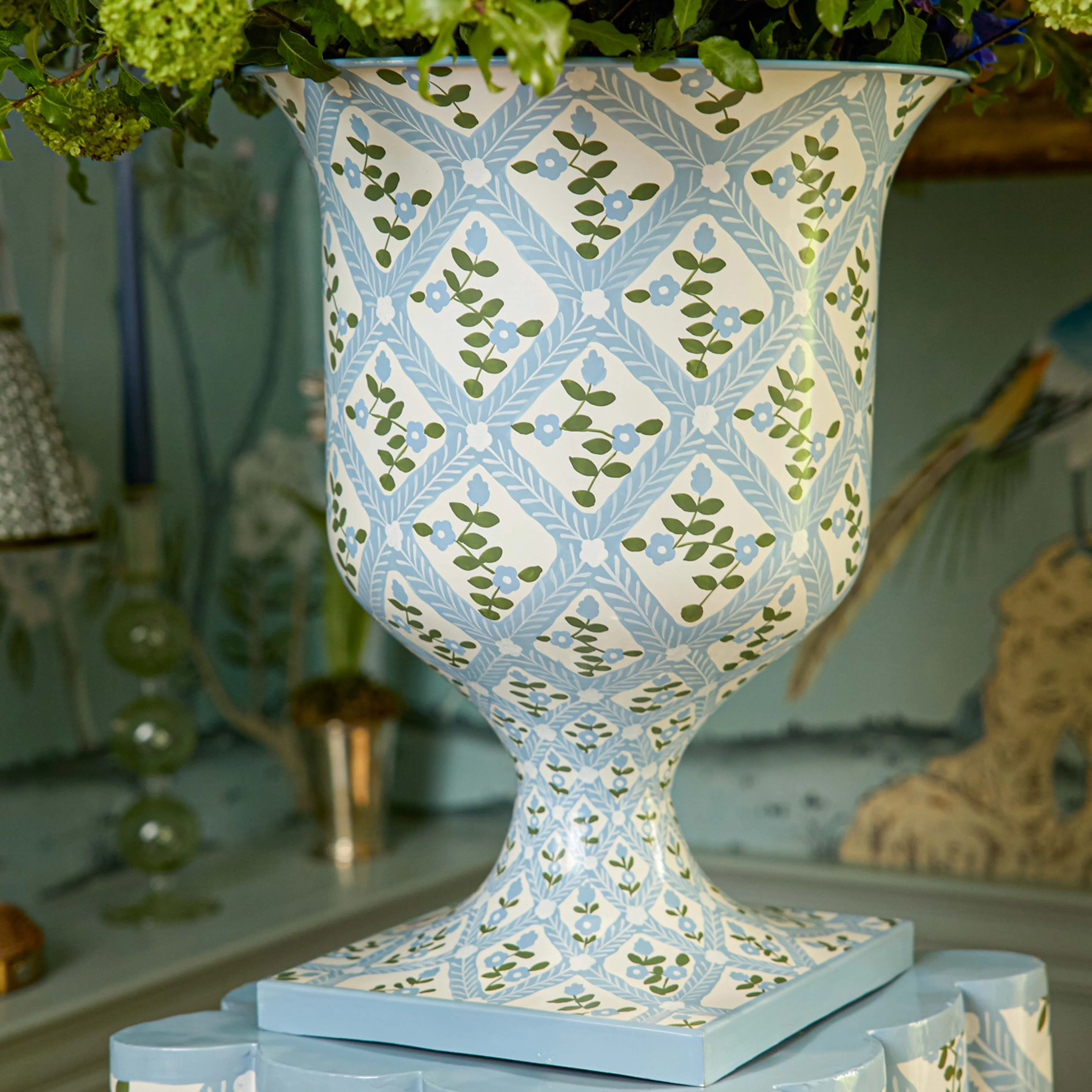 Blue Floral Trellis Urn - Image 5