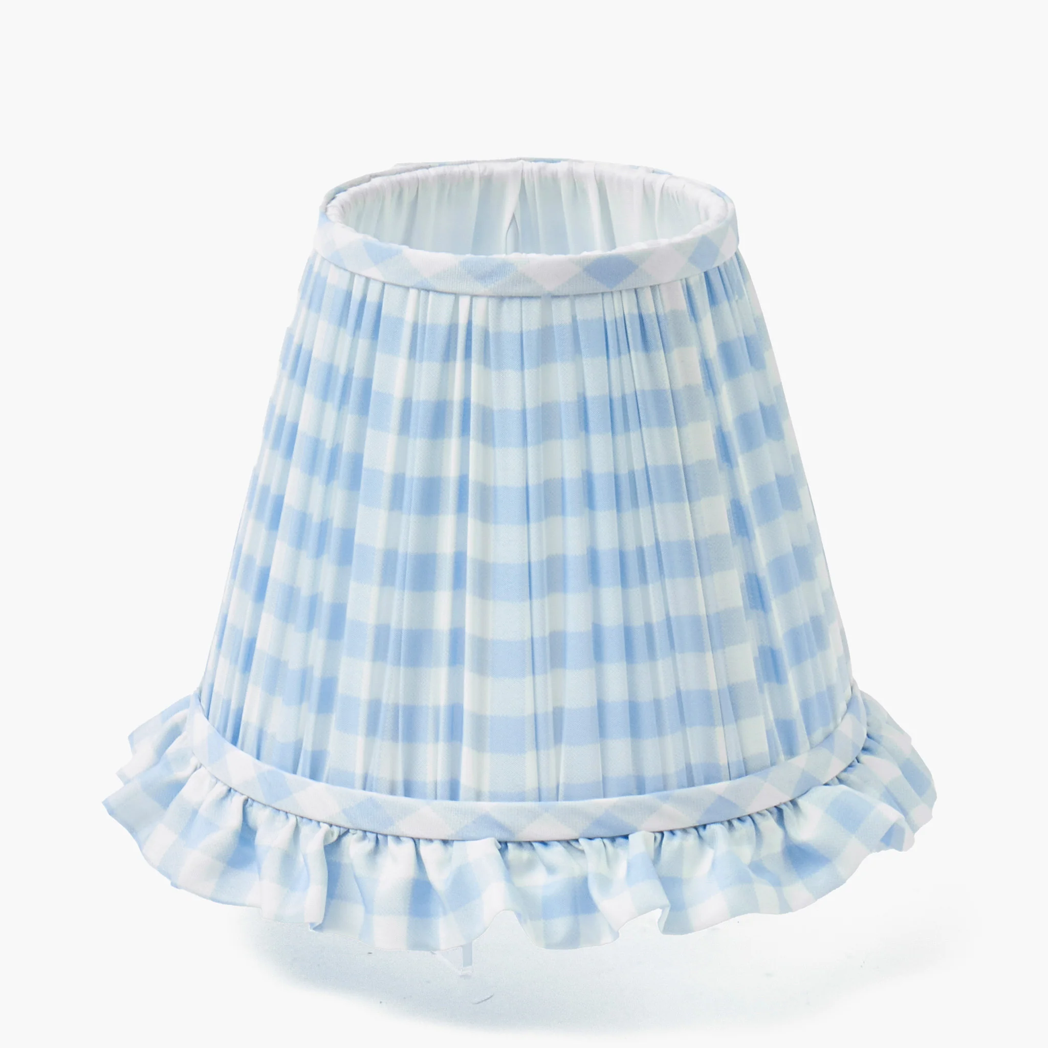 Bamboo Rechargeable Lamp with Blue Gingham Ruffle Shade (18cm) - Image 4