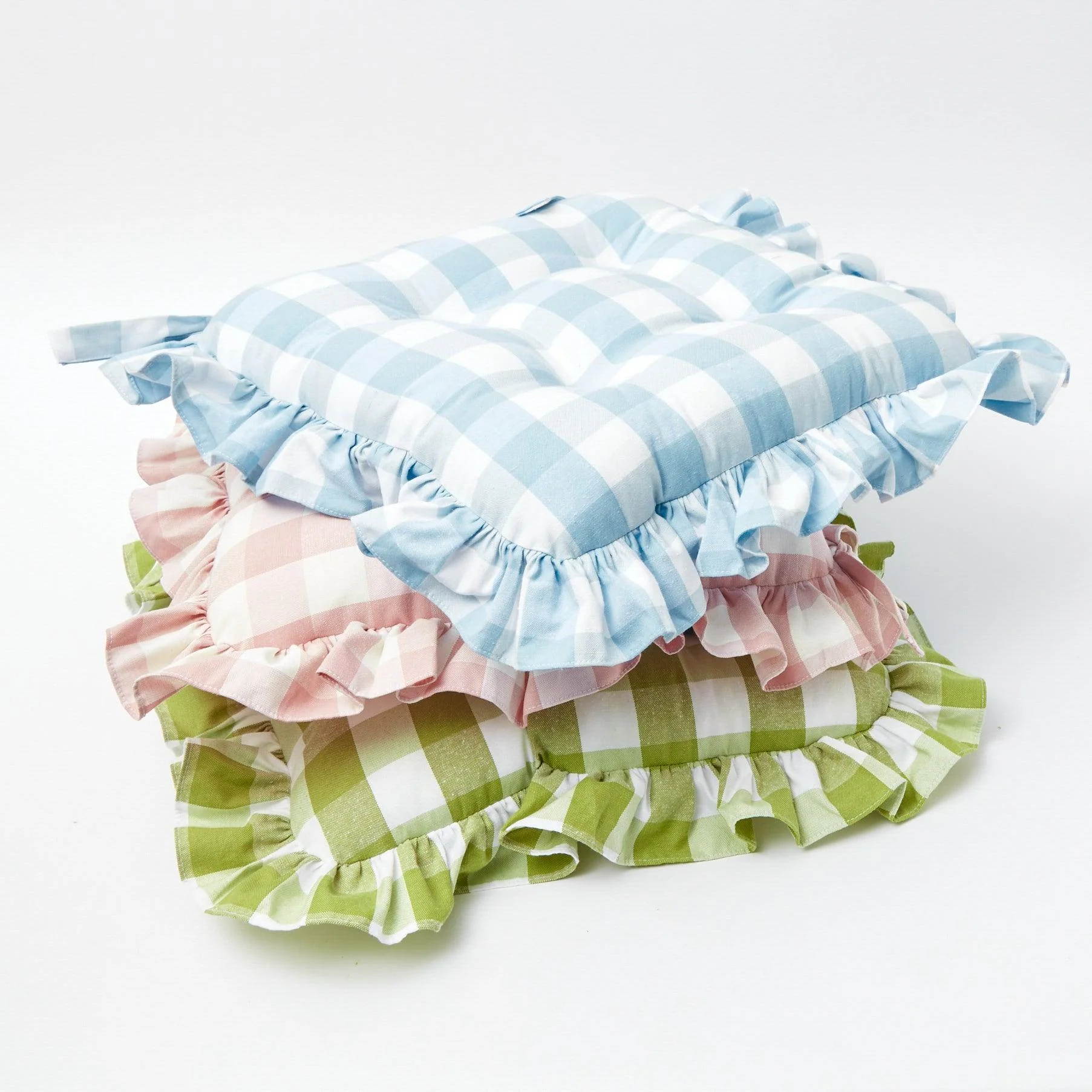 Blue Gingham Ruffle Seat Pad Cushion - Image 11