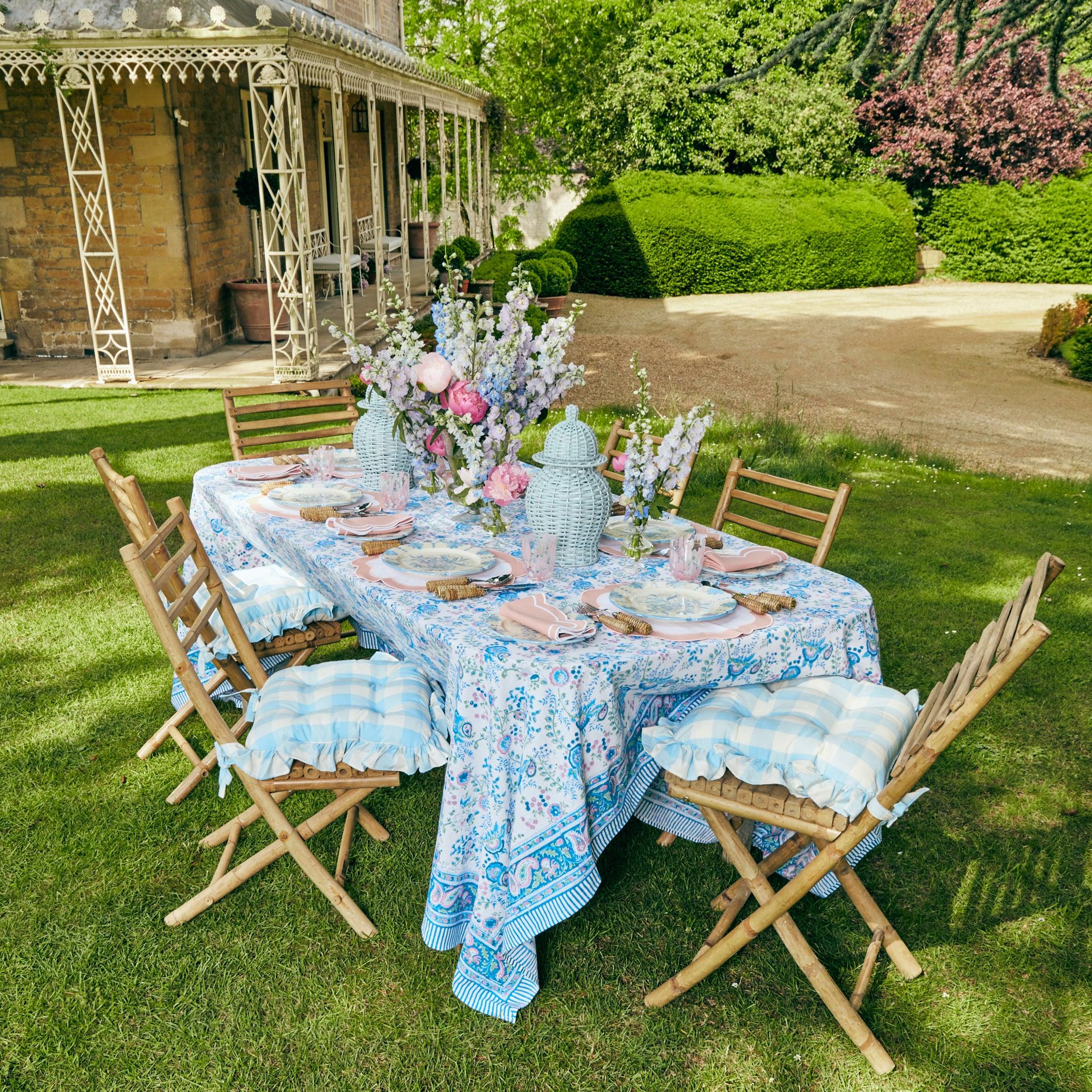 Blue Gingham Ruffle Seat Pad Cushion - Image 5