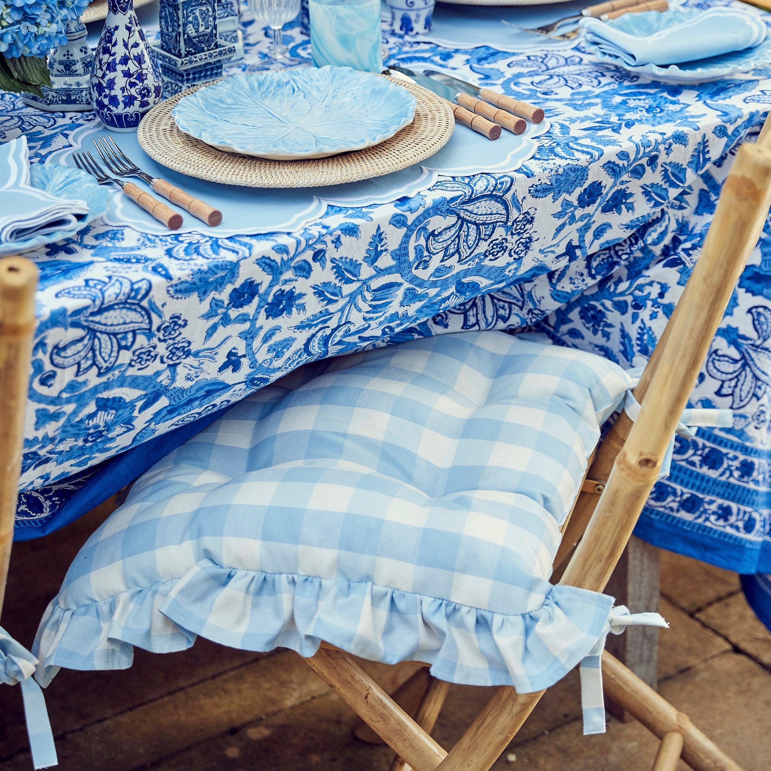 Blue Gingham Ruffle Seat Pad Cushion (Set of 4) - Image 10