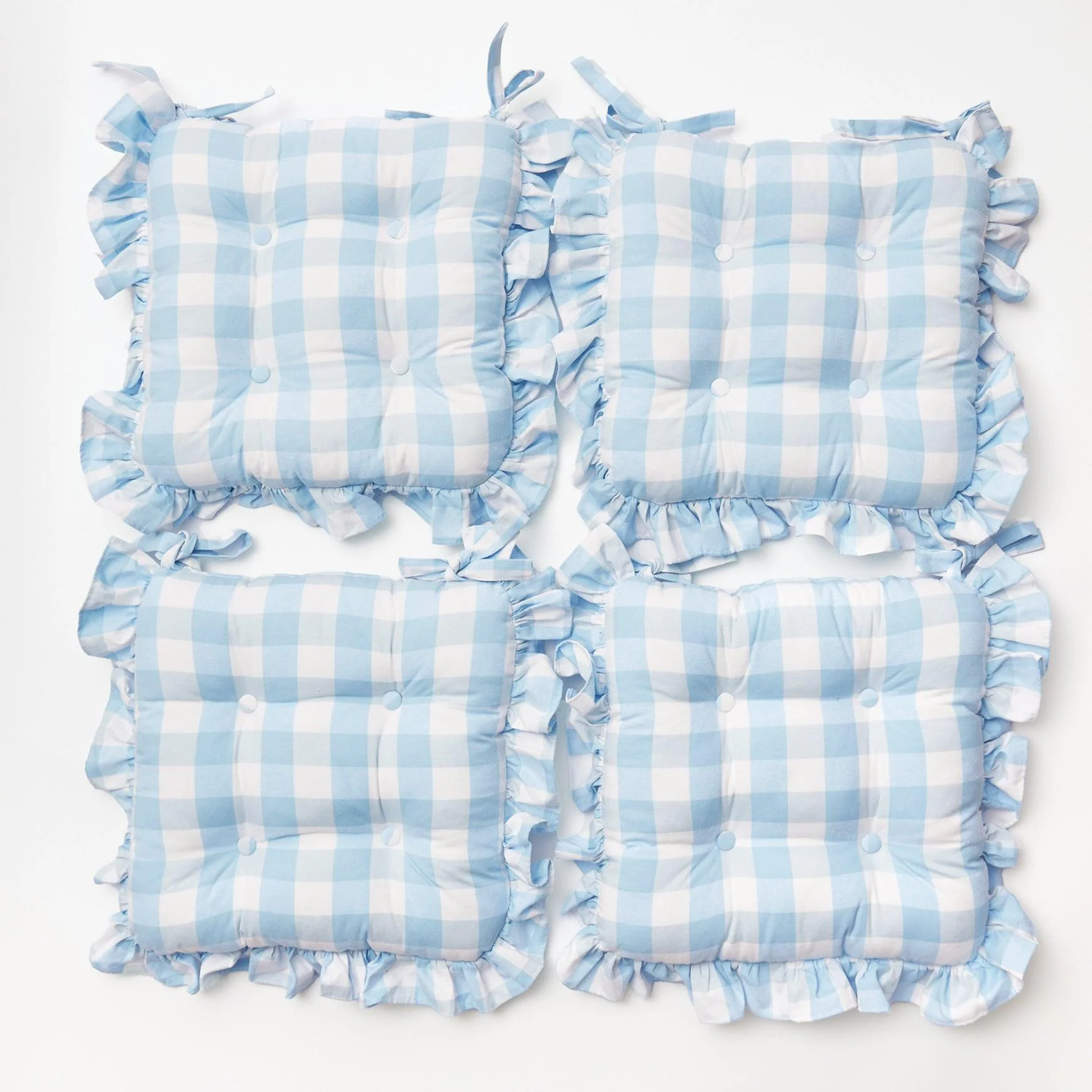 Blue Gingham Ruffle Seat Pad Cushion (Set of 4) - Image 11