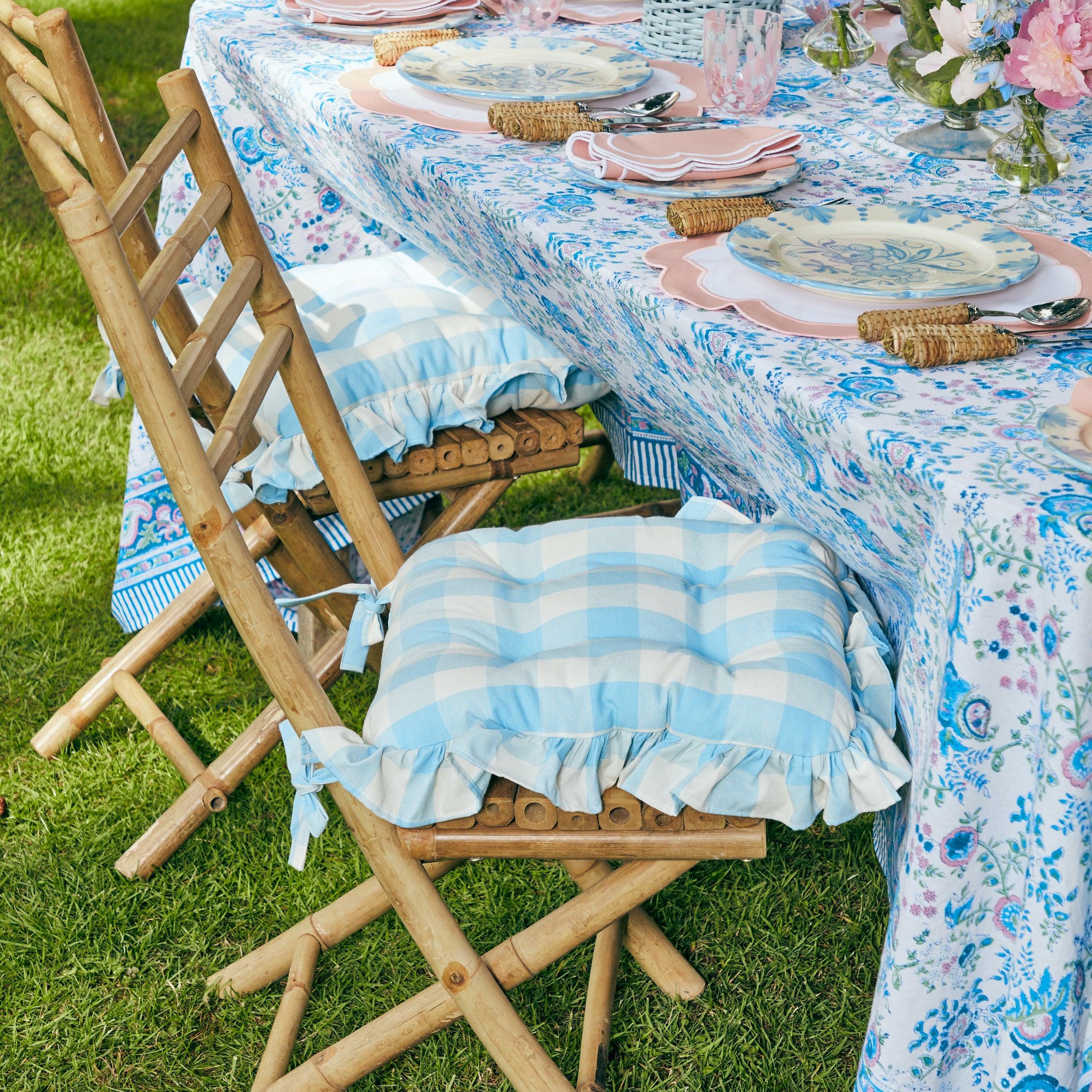Blue Gingham Ruffle Seat Pad Cushion (Set of 4) - Image 6