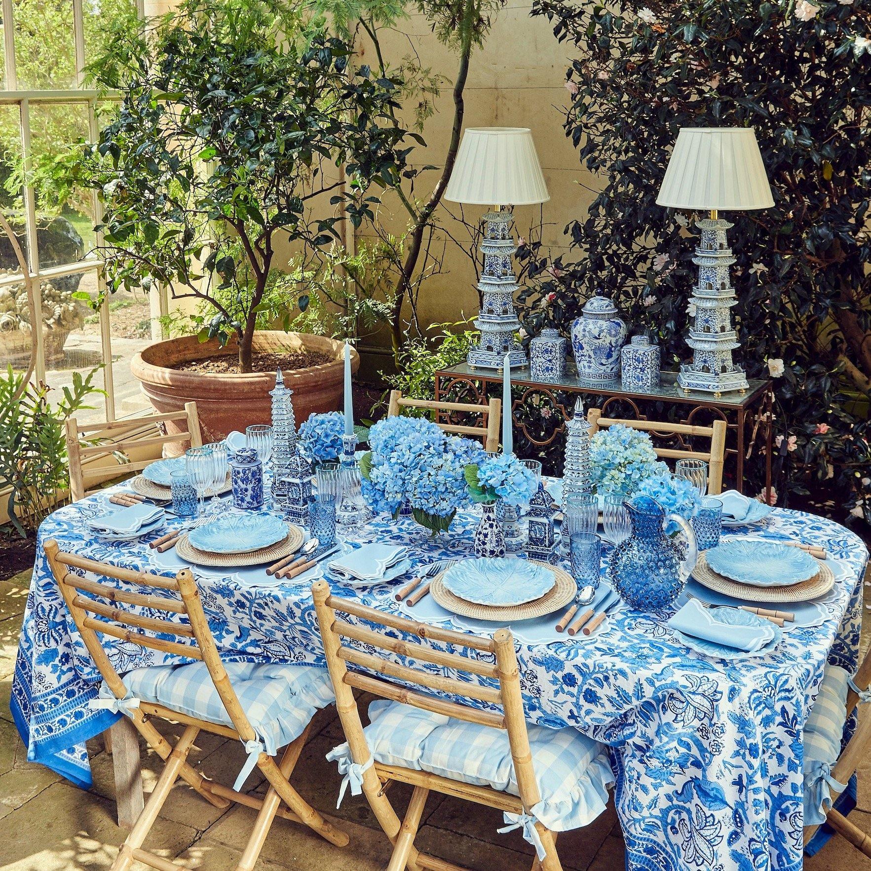 Blue Gingham Ruffle Seat Pad Cushion (Set of 4) - Image 9