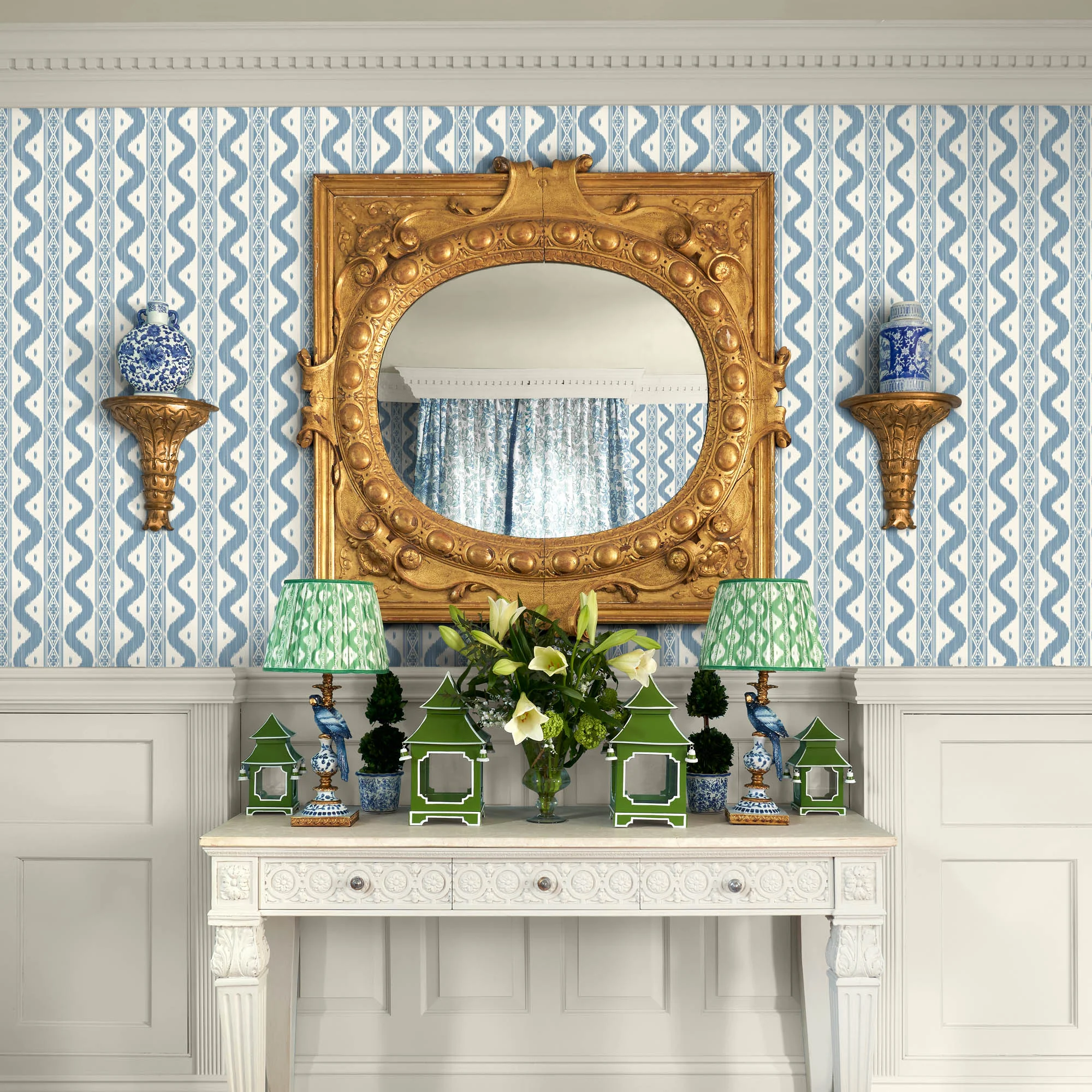 Blue Ikat Stripe Wallpaper - Image 3