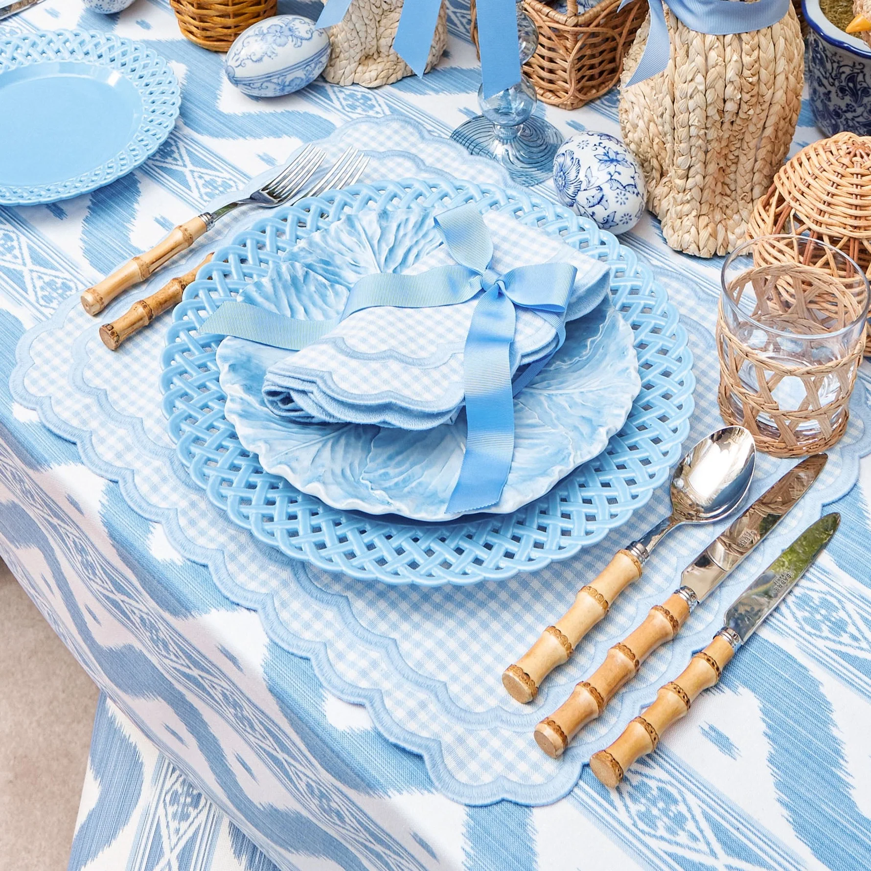 Blue Ikat Tablecloth - Image 6